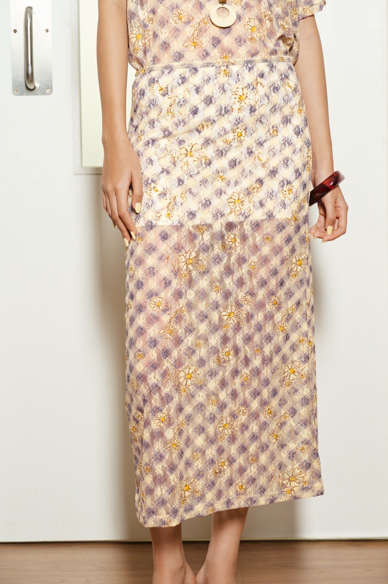  Printed Lace Midi Skirt 