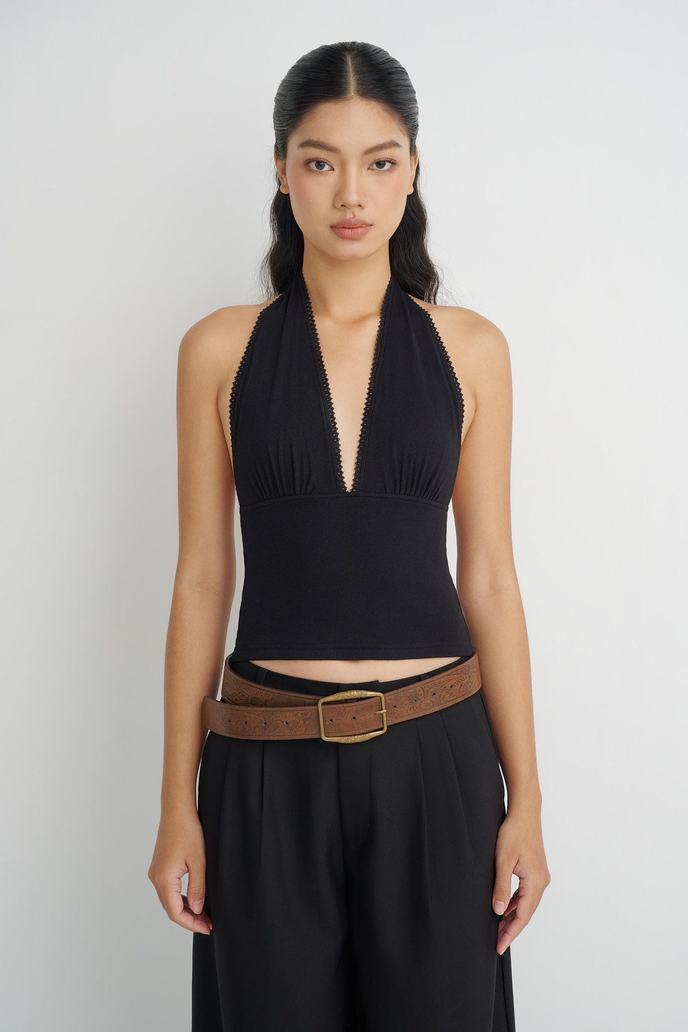  Halter Neck Lace Trim Top 