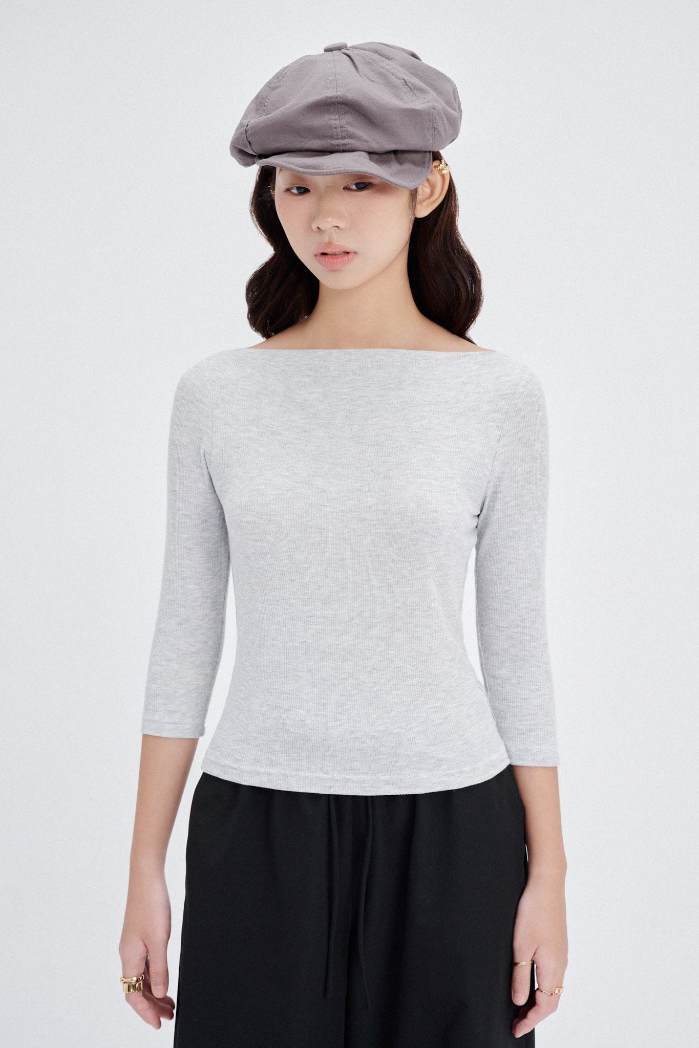  Grey Boat Neck Top 