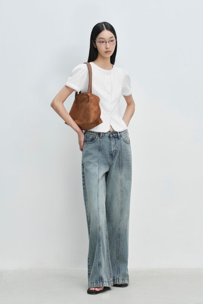 Quần Jeans ống rộng - Mid Waist Panel Seam Wide Leg Jeans - LIBÉ 7746 