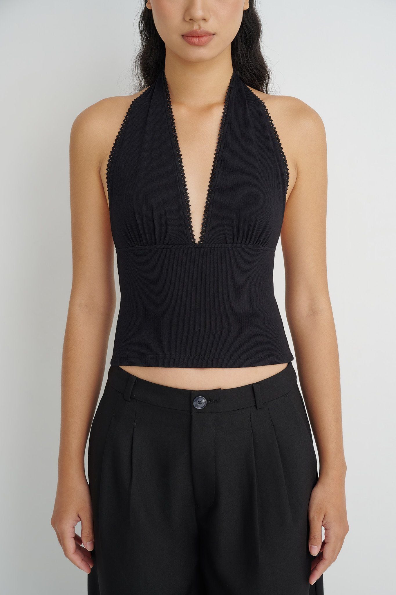  Halter Neck Lace Trim Top 