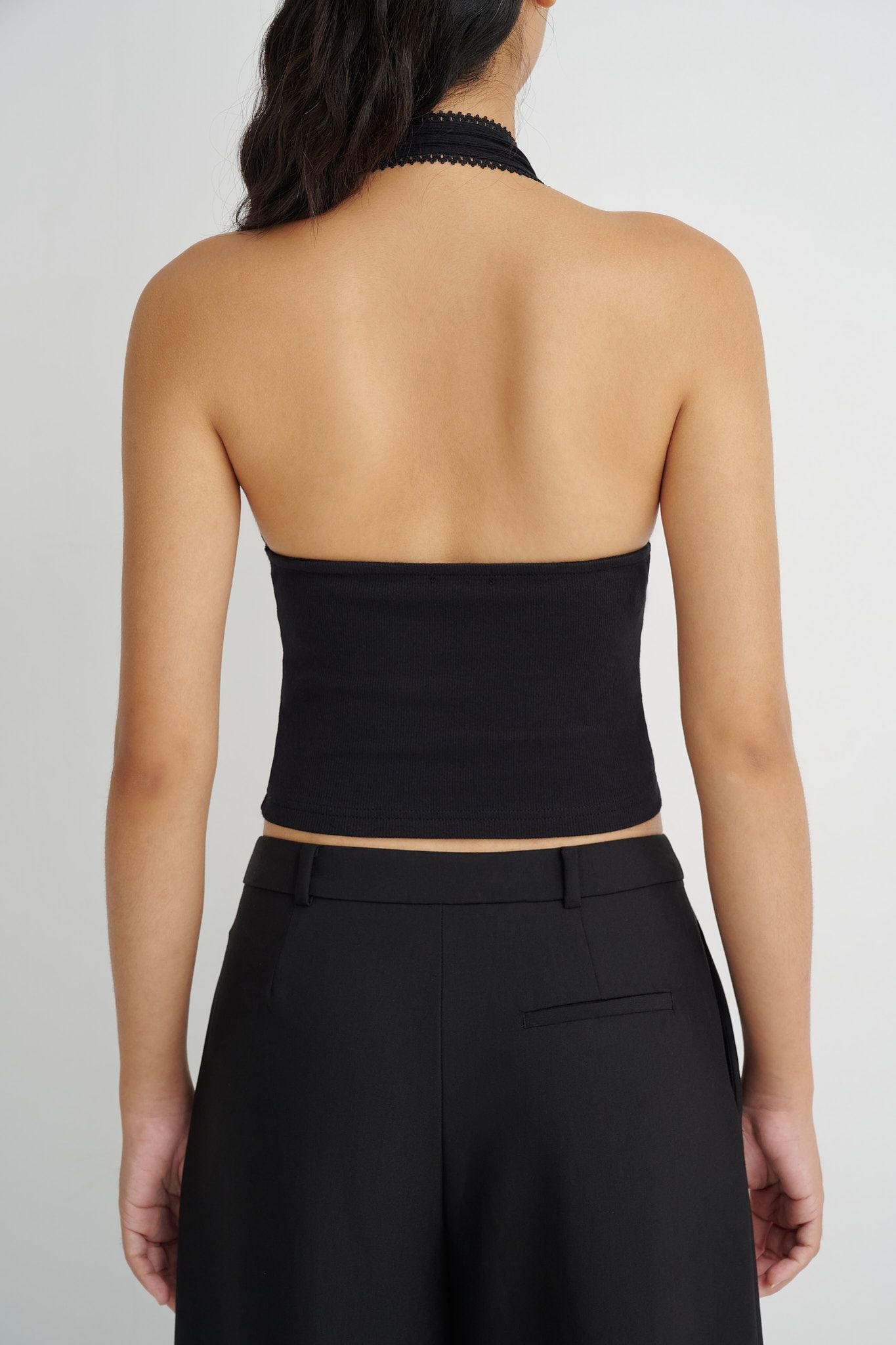  Halter Neck Lace Trim Top 