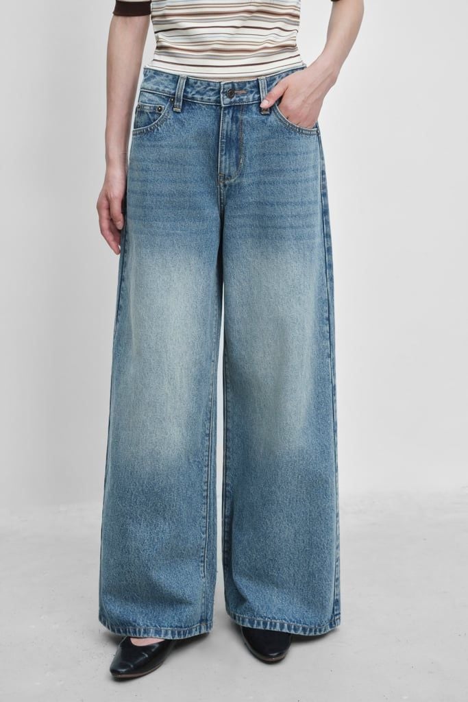  Quần Jeans ống rộng - Medium Blue Mid Waist Jeans - LIBÉ 7558 