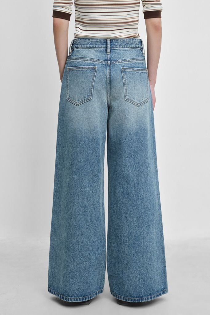  Quần Jeans ống rộng - Medium Blue Mid Waist Jeans - LIBÉ 7558 