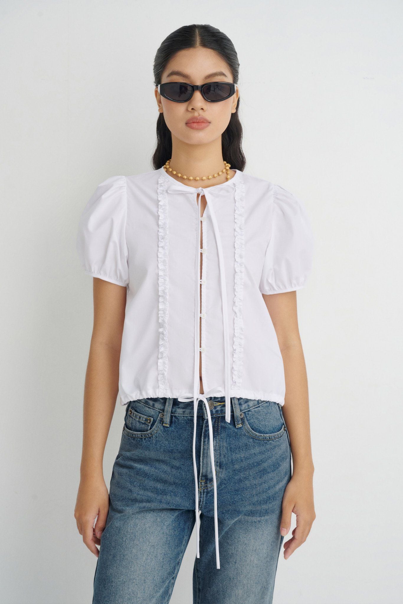  White Boxy Ruffle Top 