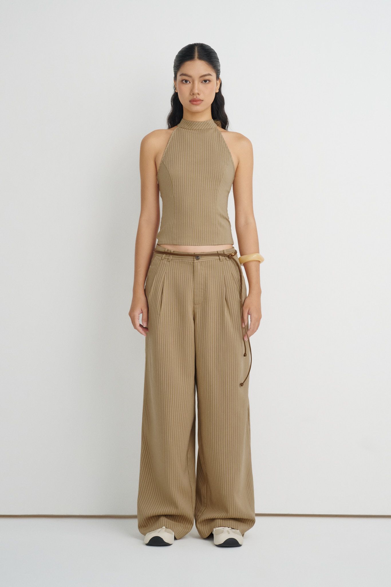  Striped Halter Neck Top - Brown 