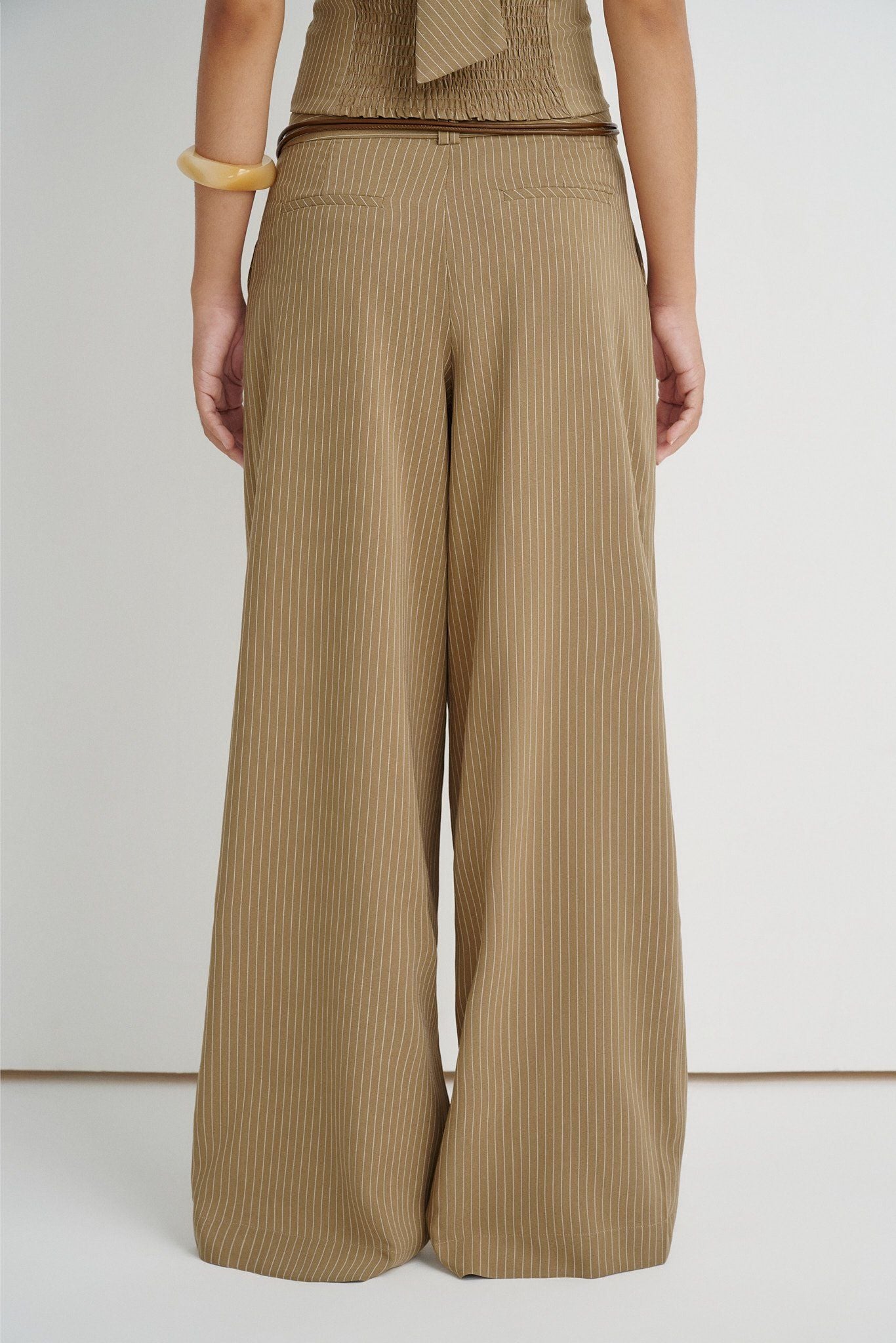  Striped Brown Straight Leg Trousers 