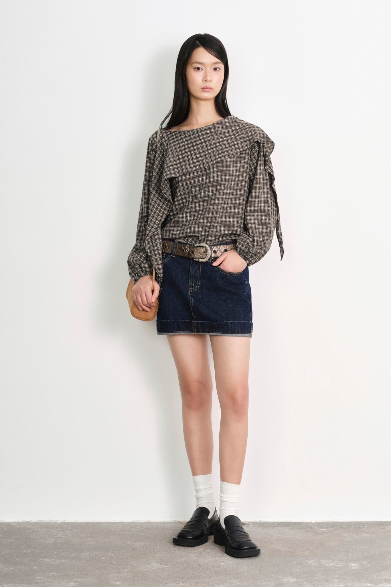  Off-Panel Check Blouse 