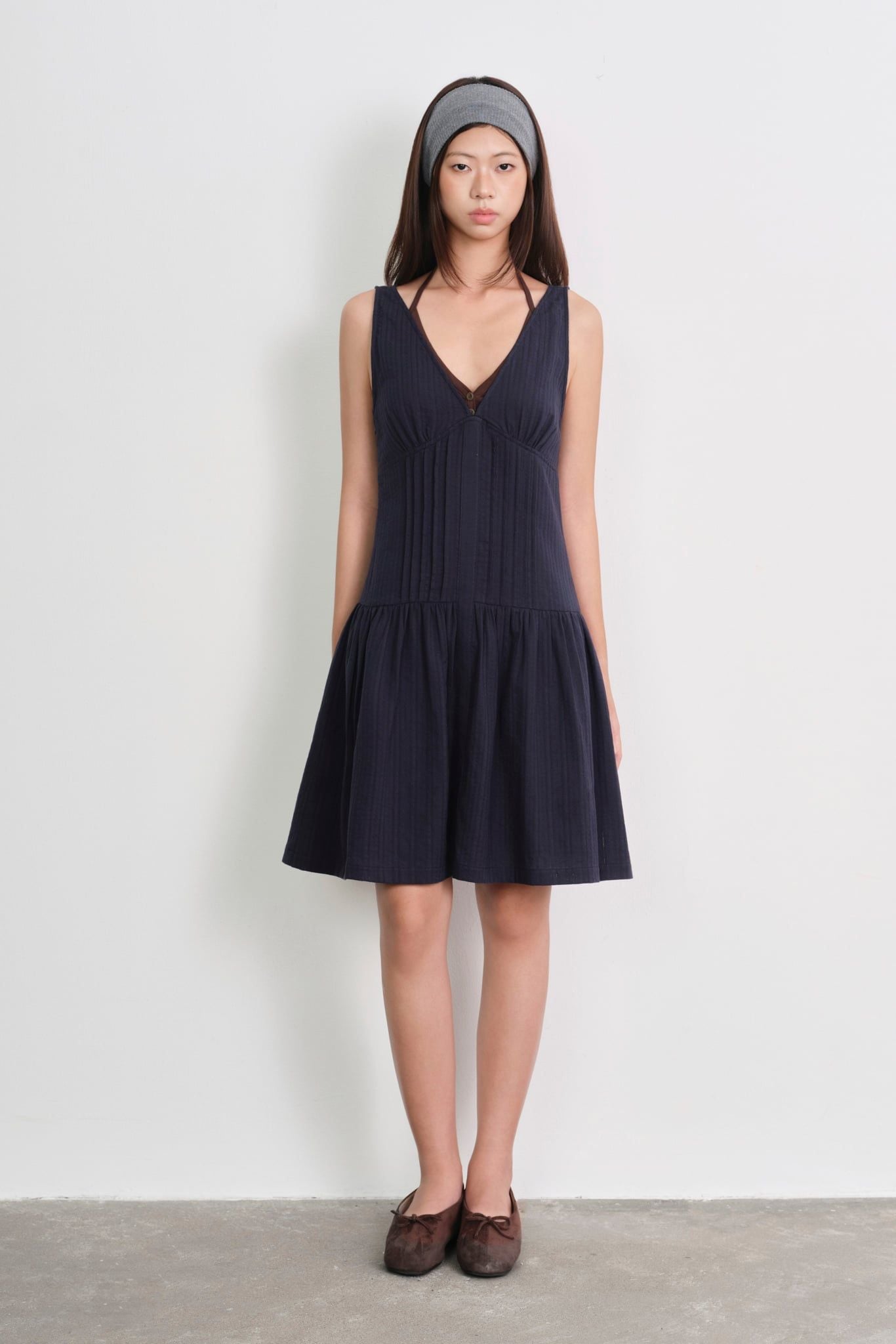 V-neck Mini Dress - Navy