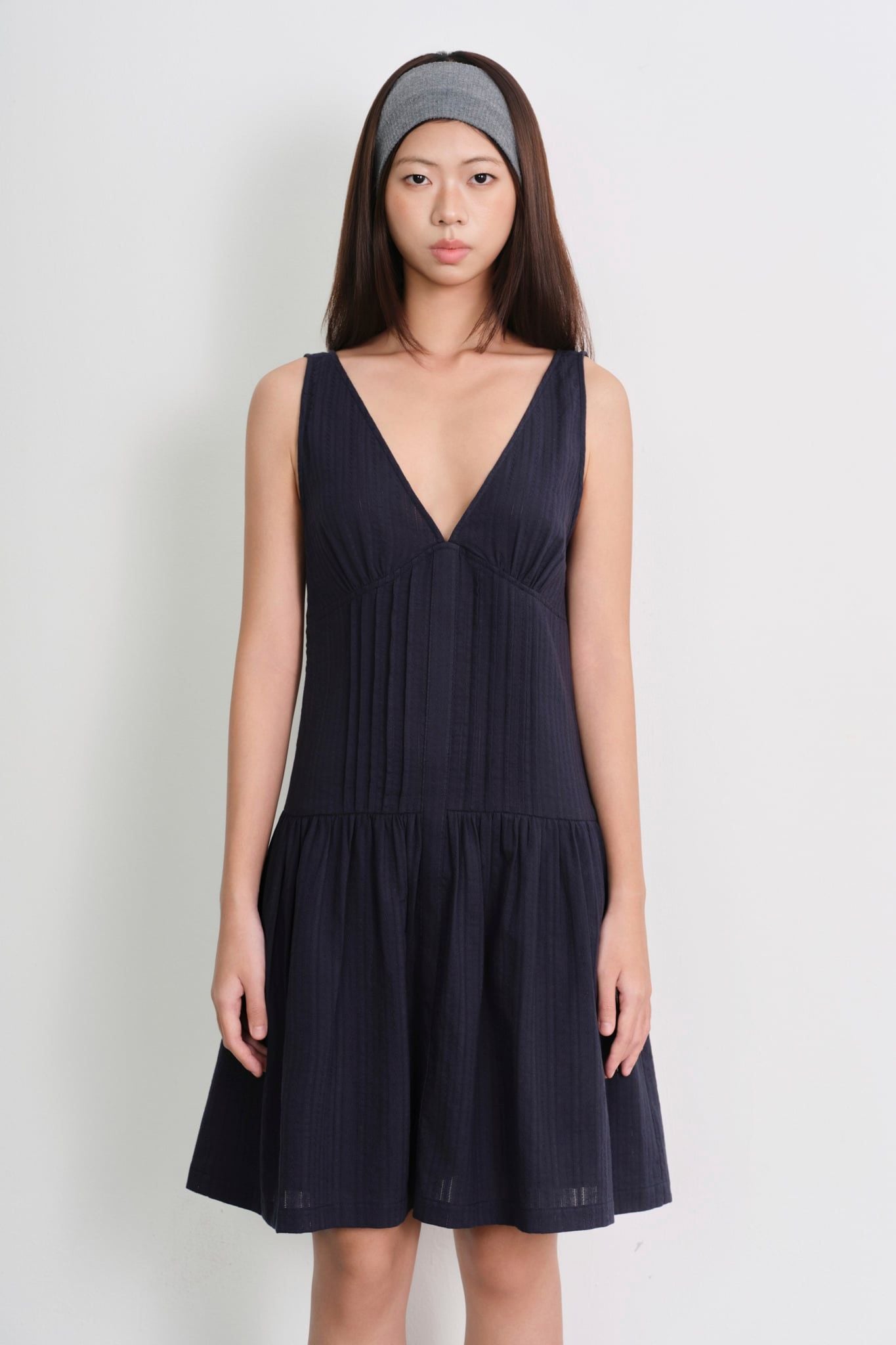  V-neck Mini Dress - Navy 