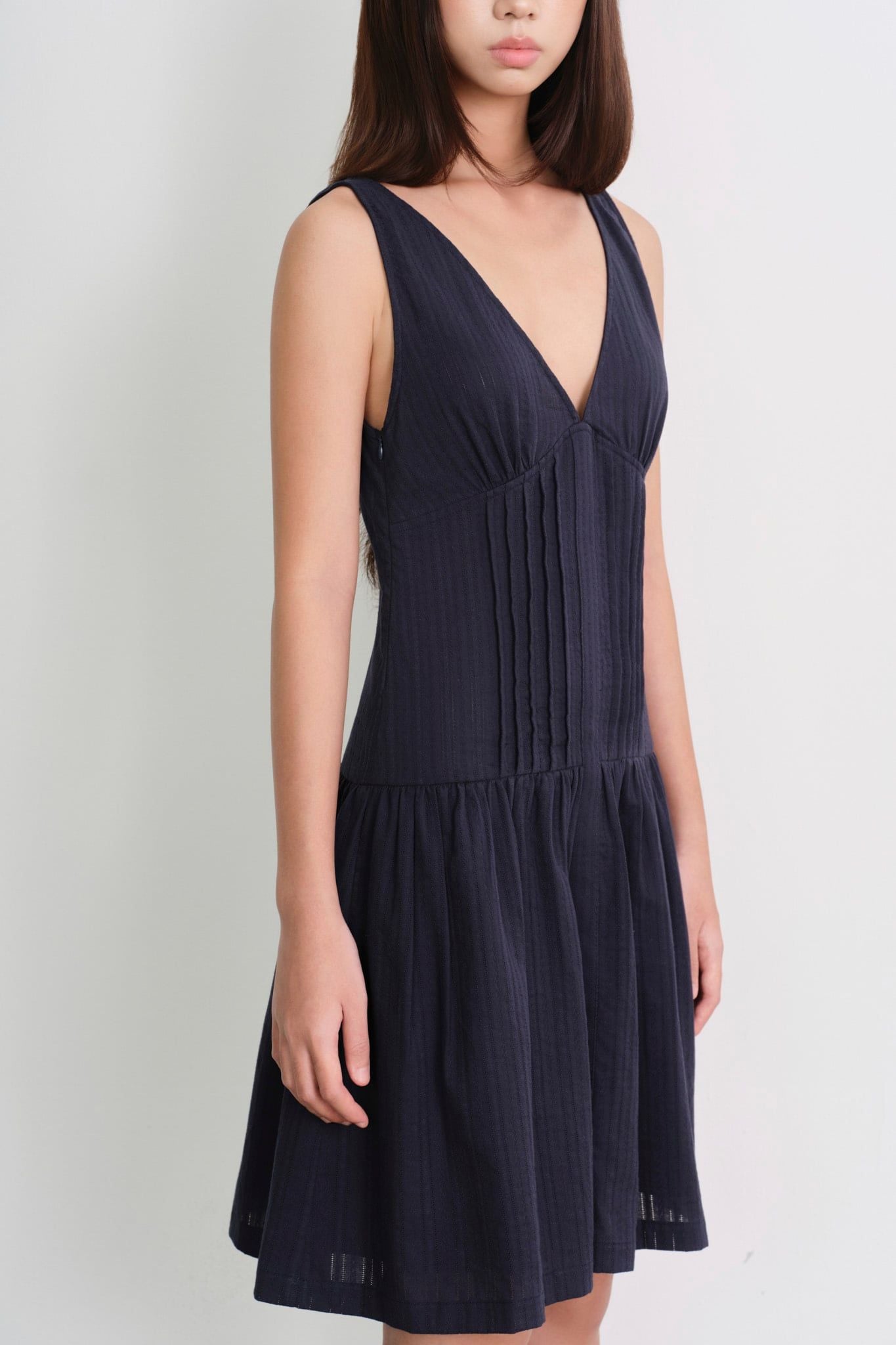  V-neck Mini Dress - Navy 