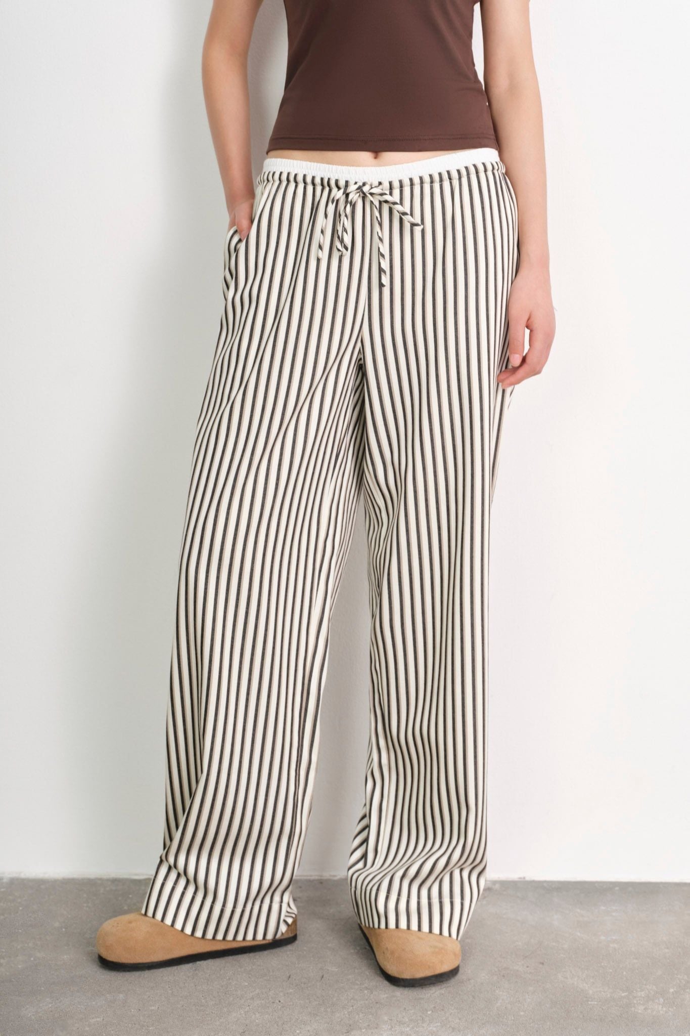 Relaxed Stripe Wide Leg Trousers 