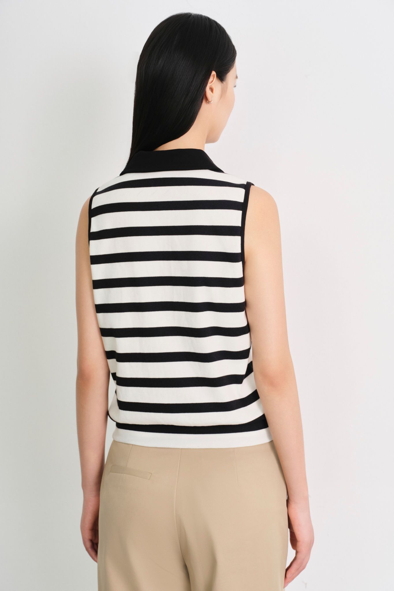  Striped Knit Polo Tank 