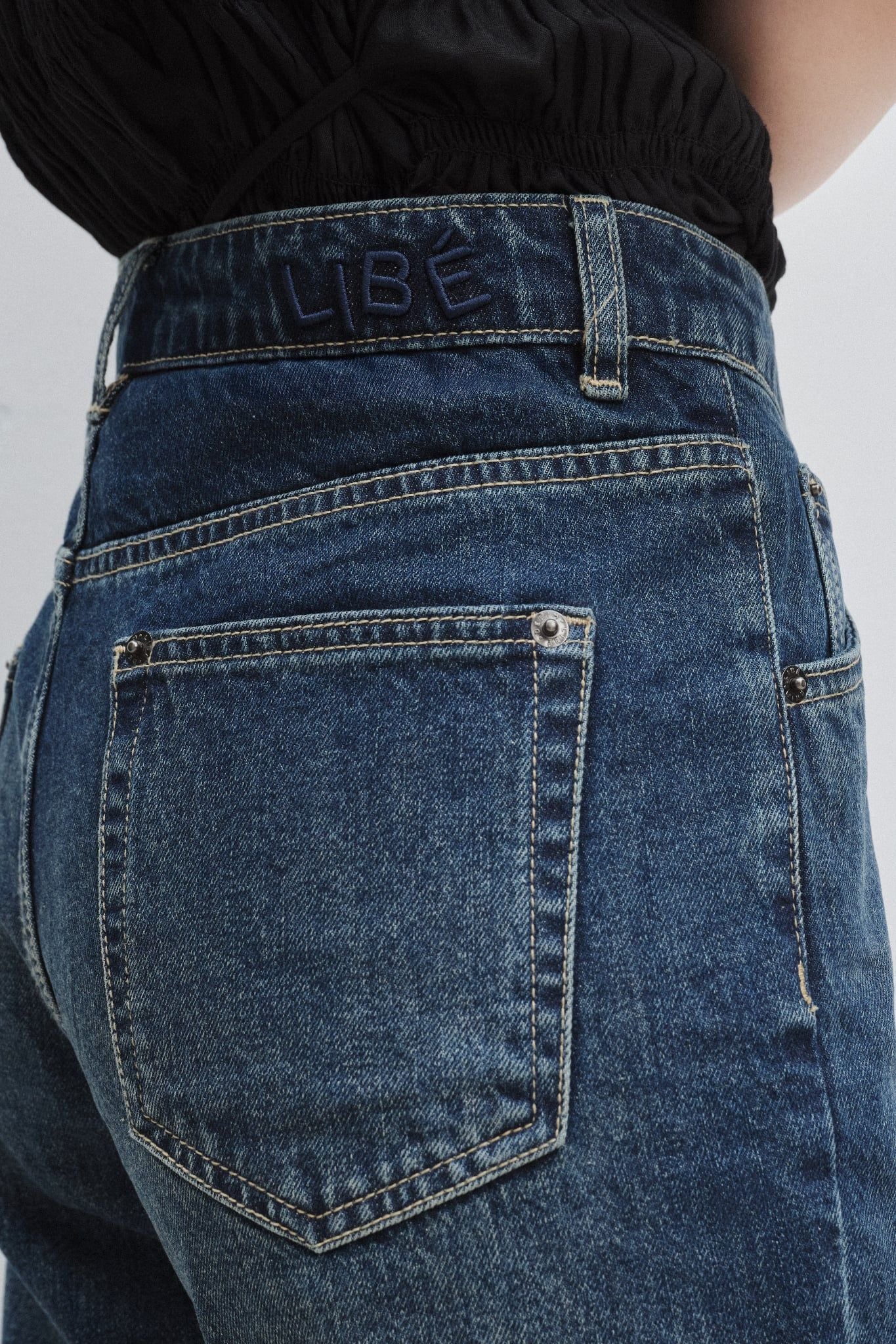  Quần Jeans ống rộng - Medium Blue High Waisted Wide Leg Jeans - LIBÉ 6321 