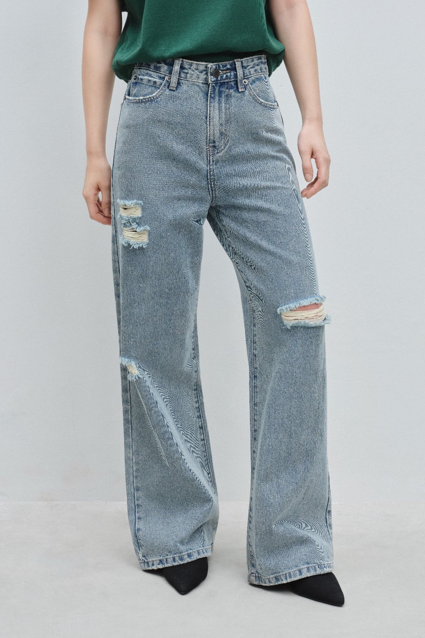  Quần ống suông - Medium Blue Ripped Jeans - LIBÉ 7225 