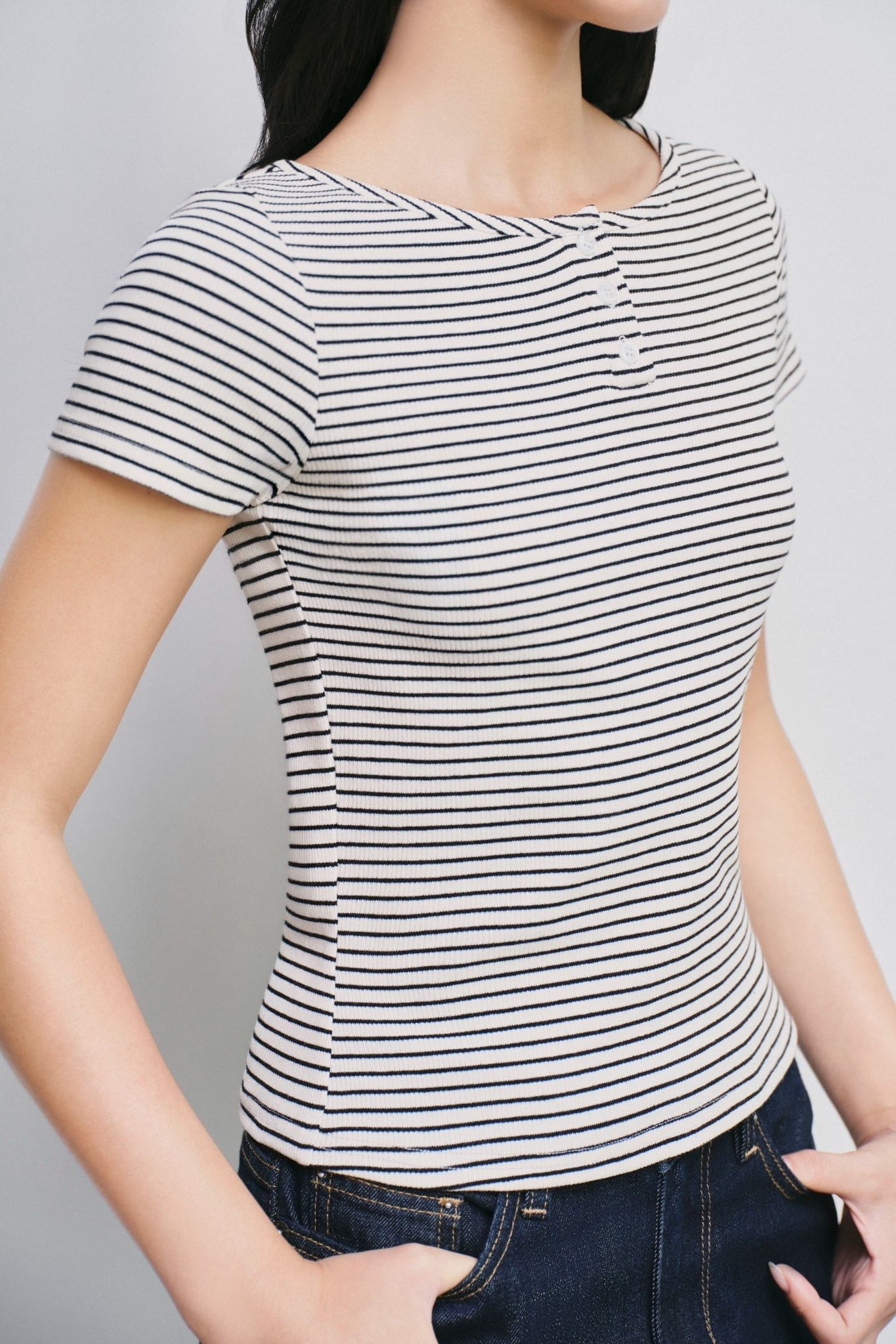  Áo thun - Stripe Henley T-shirt - LIBÉ 7800 