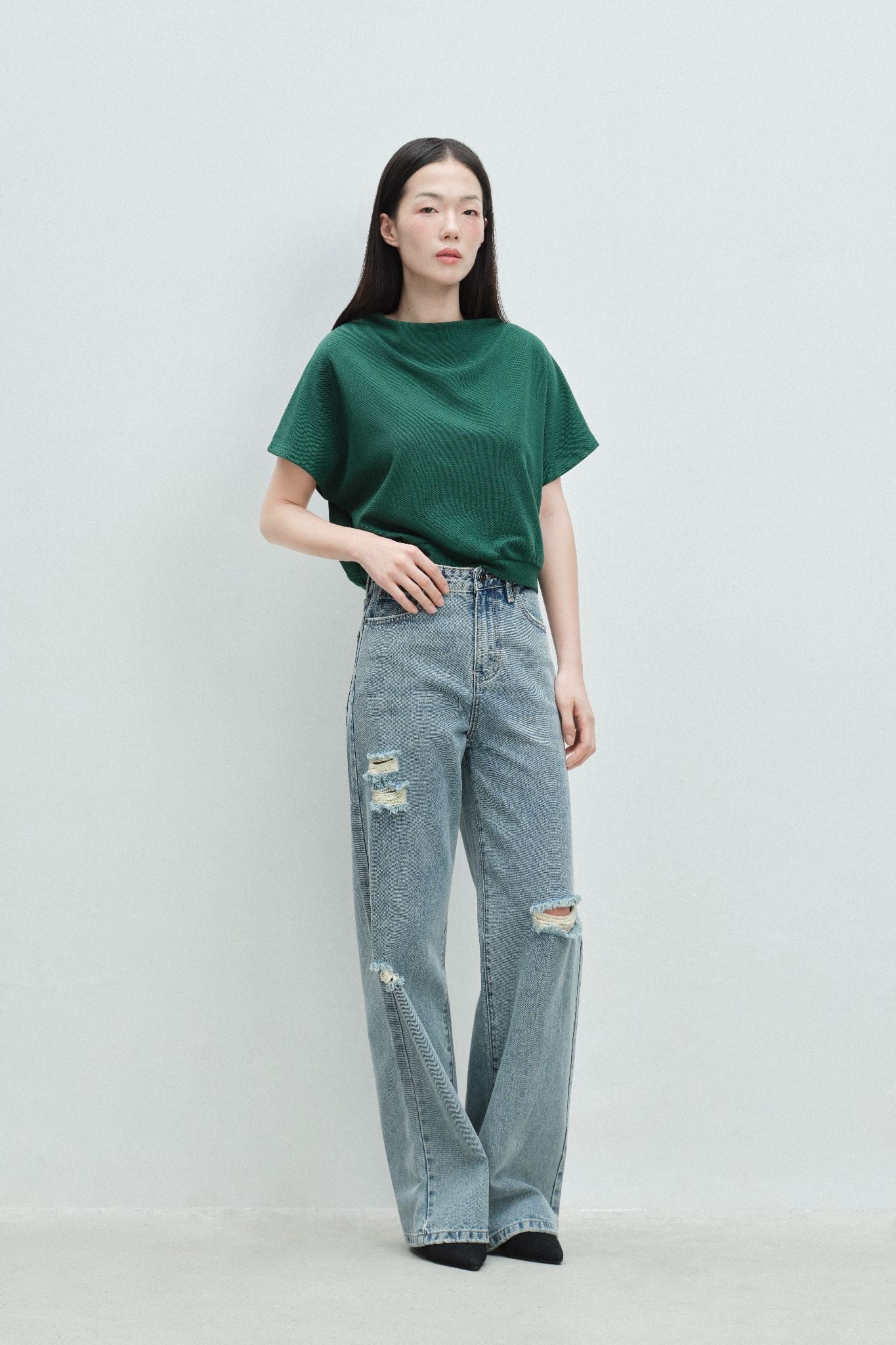  Quần ống suông - Medium Blue Ripped Jeans - LIBÉ 7225 