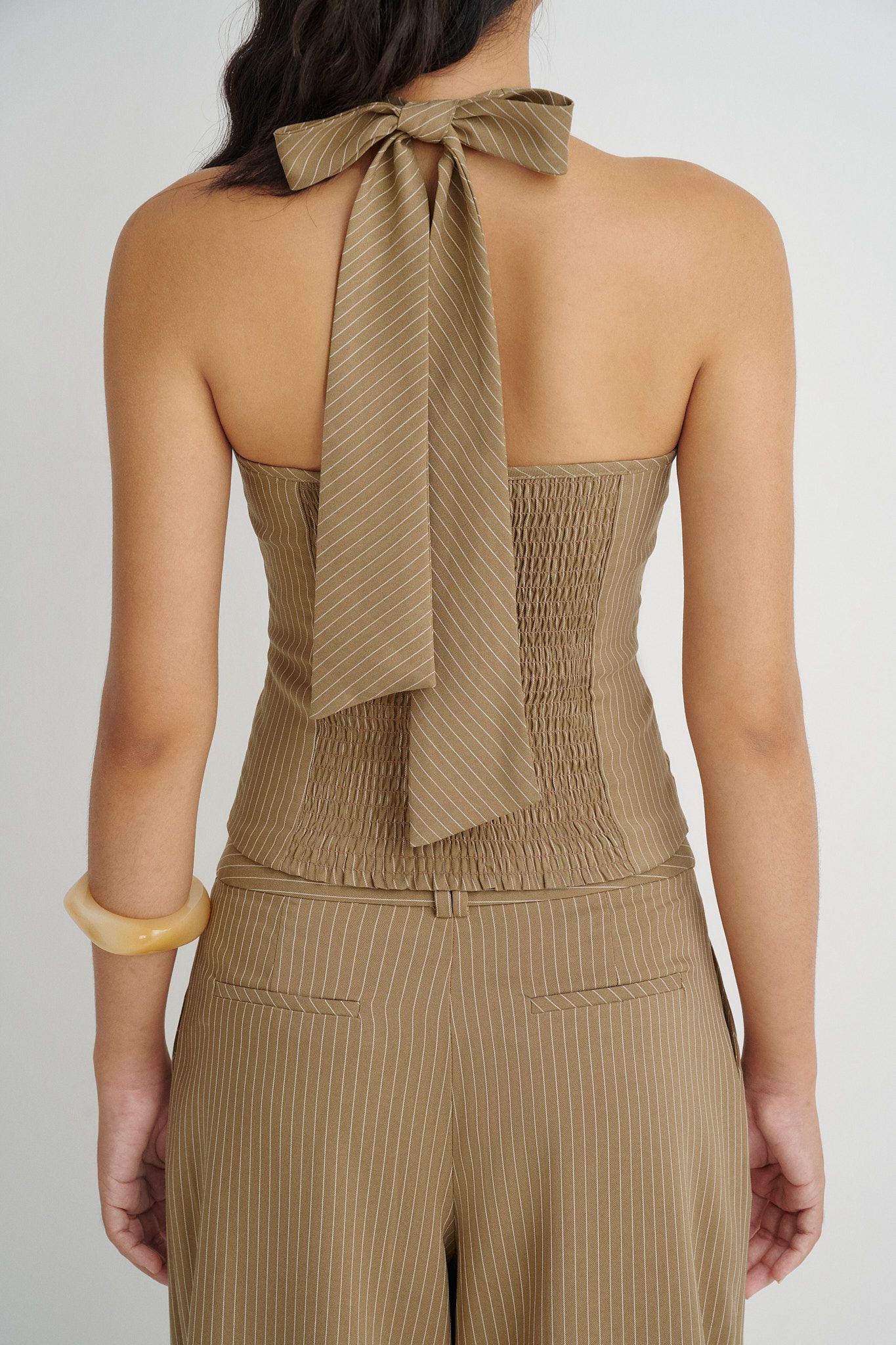  Striped Halter Neck Top - Brown 