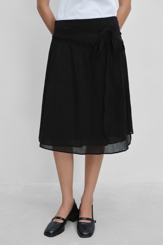  Váy lửng - Black Overlap Mid-length Skirt - LIBÉ 7563 