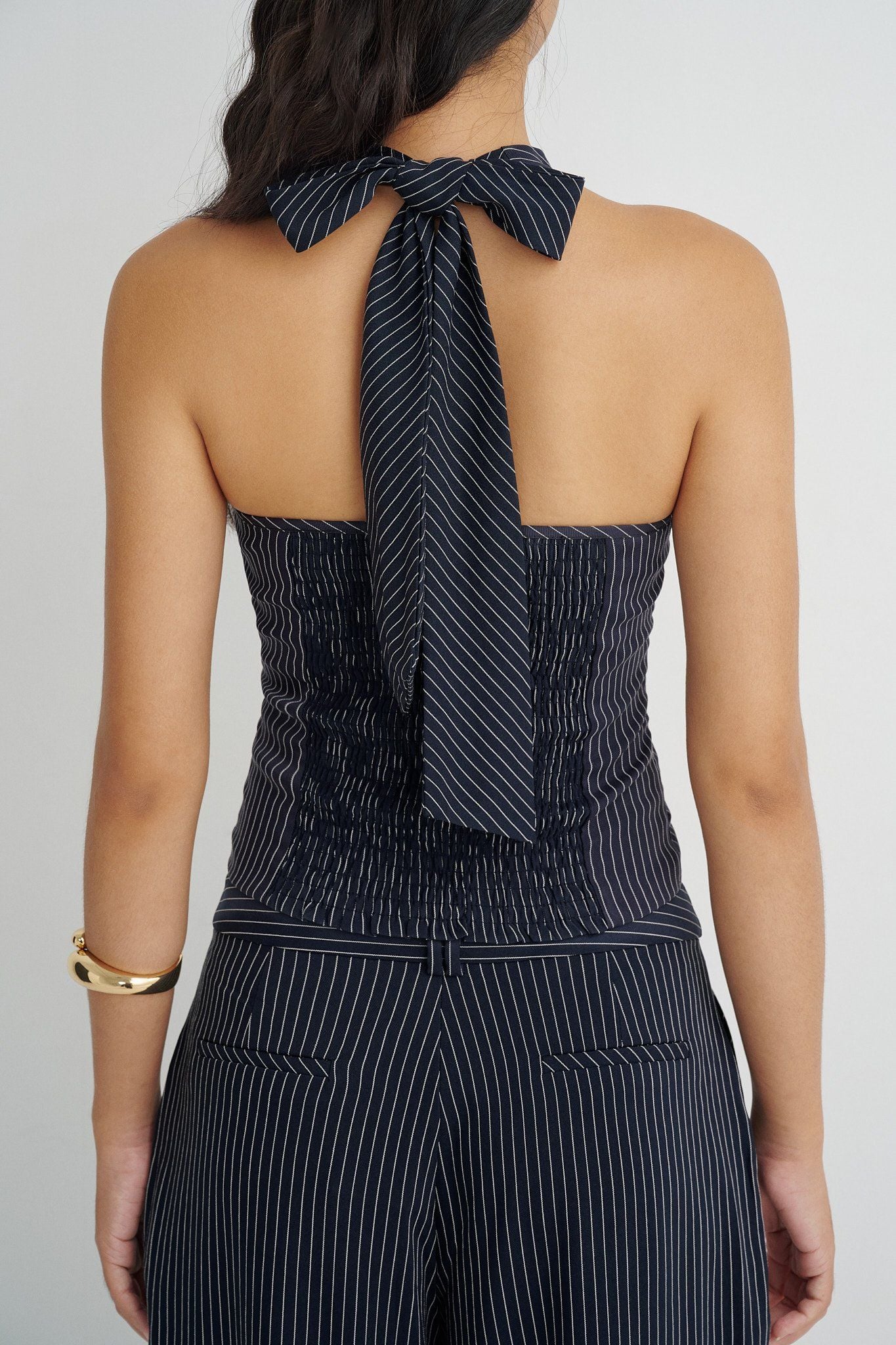  Striped Halter Neck Top - Navy 