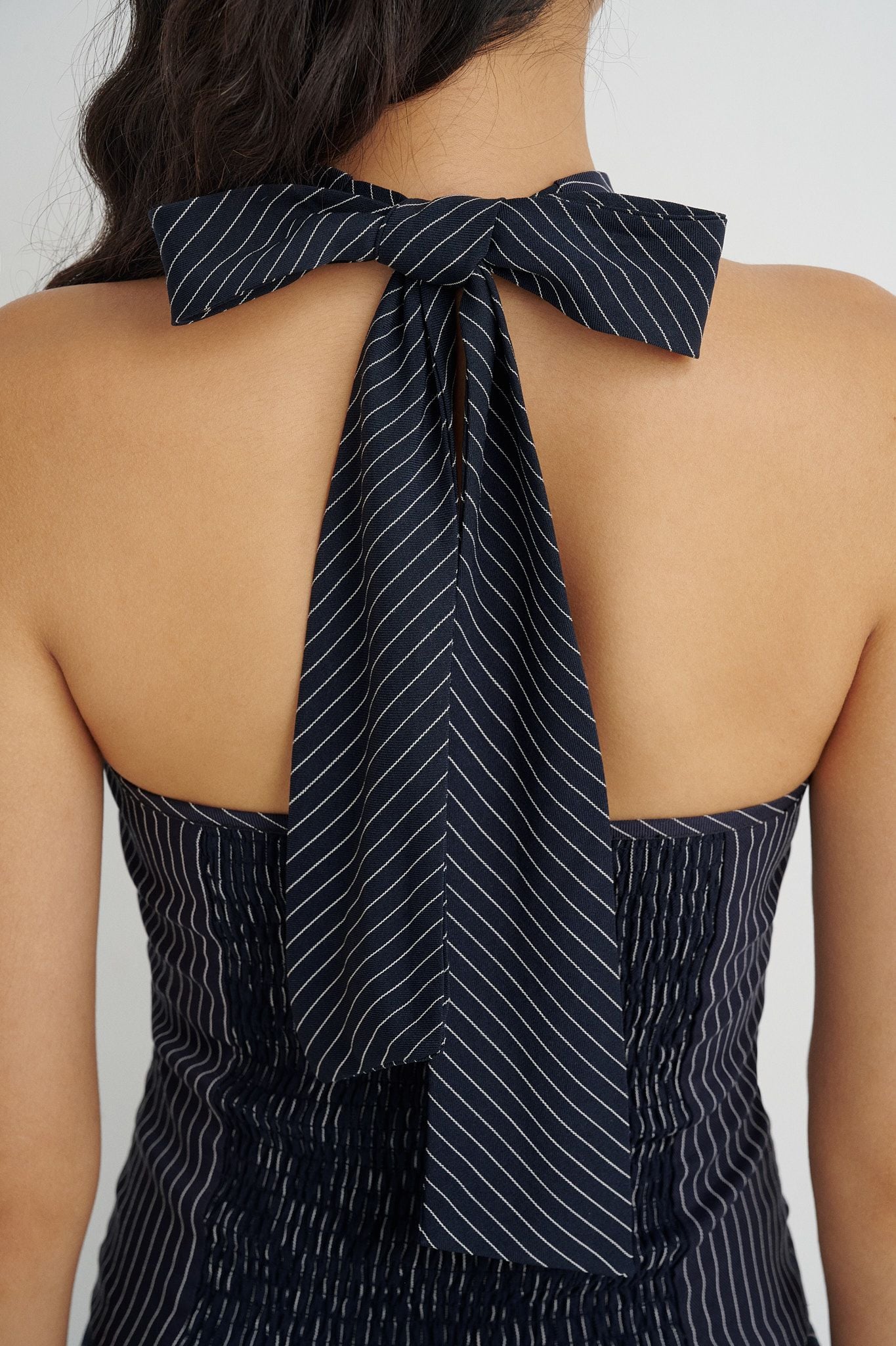  Striped Halter Neck Top - Navy 