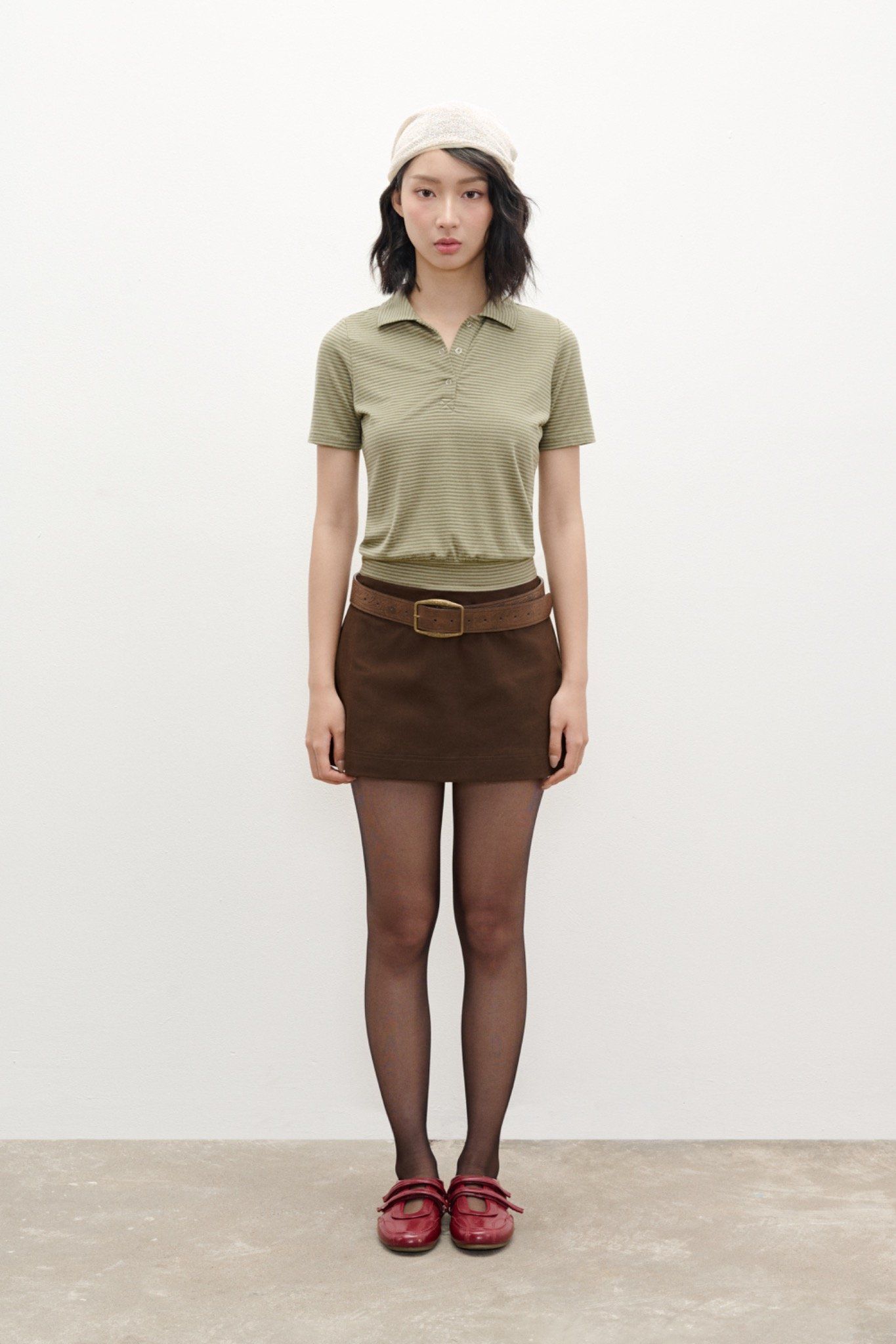  Olive Striped Polo Top 