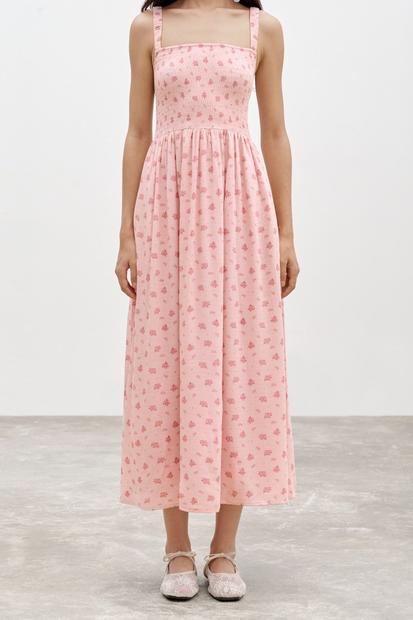  Floral Open Back Midi Dress 