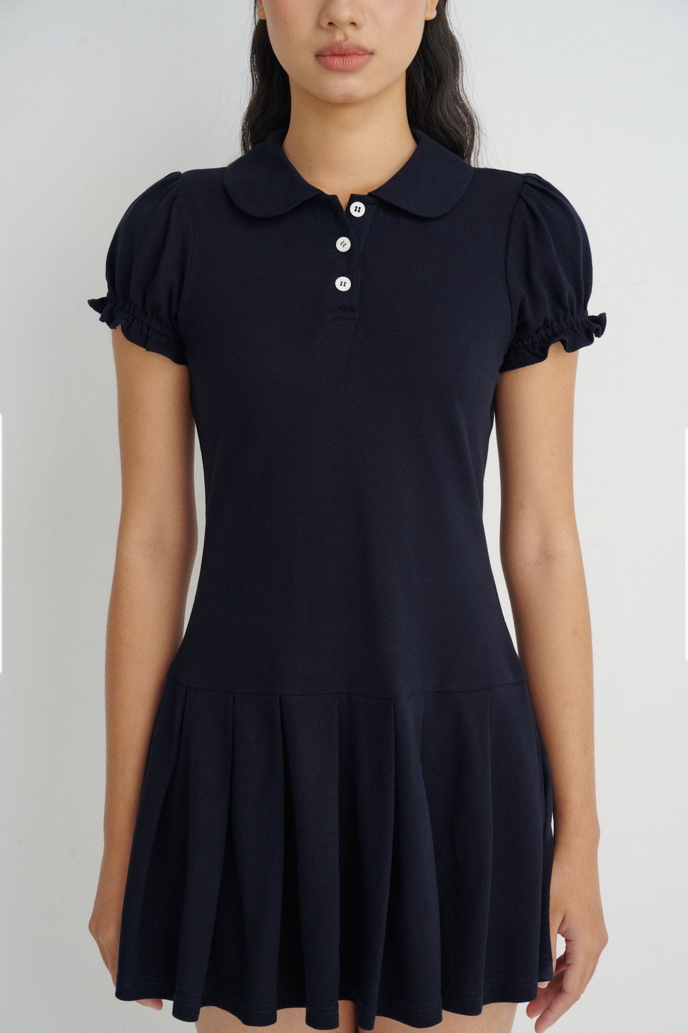  Navy Pleated Mini Dress 