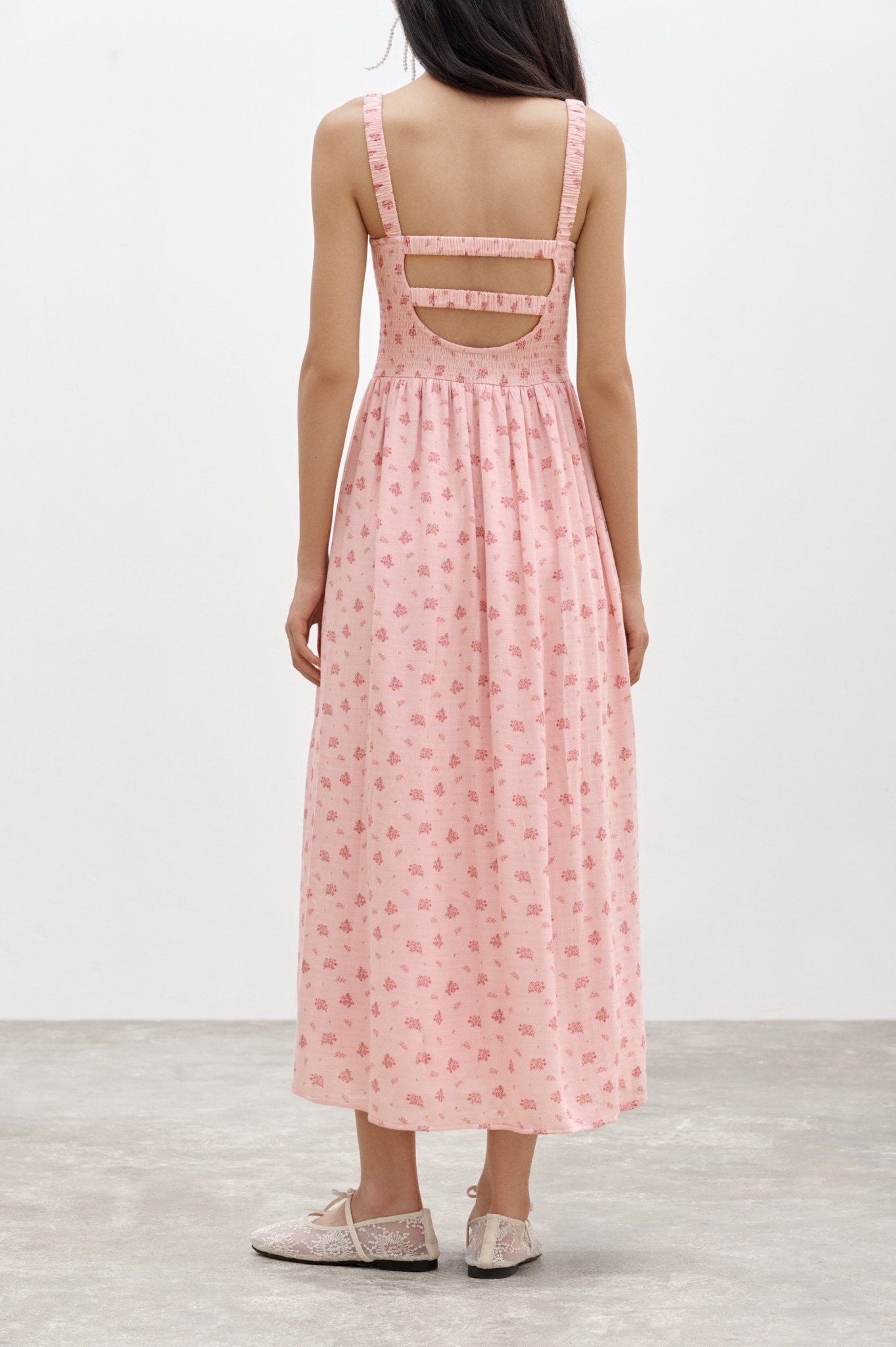  Đầm lửng - Floral Open Back Midi Dress - LIBÉ 7264 