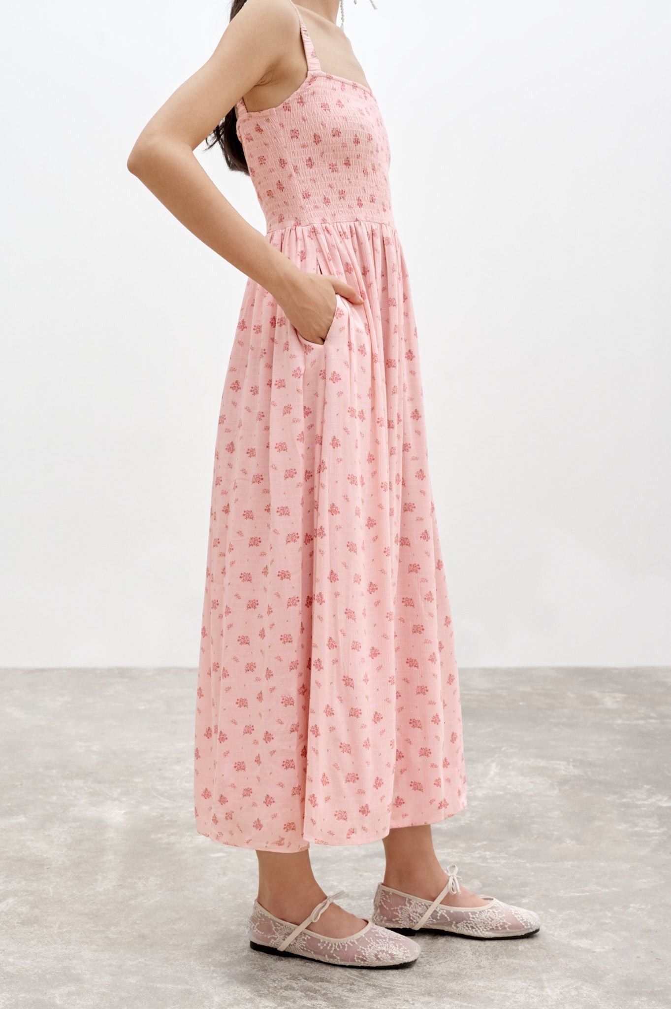  Đầm lửng - Floral Open Back Midi Dress - LIBÉ 7264 