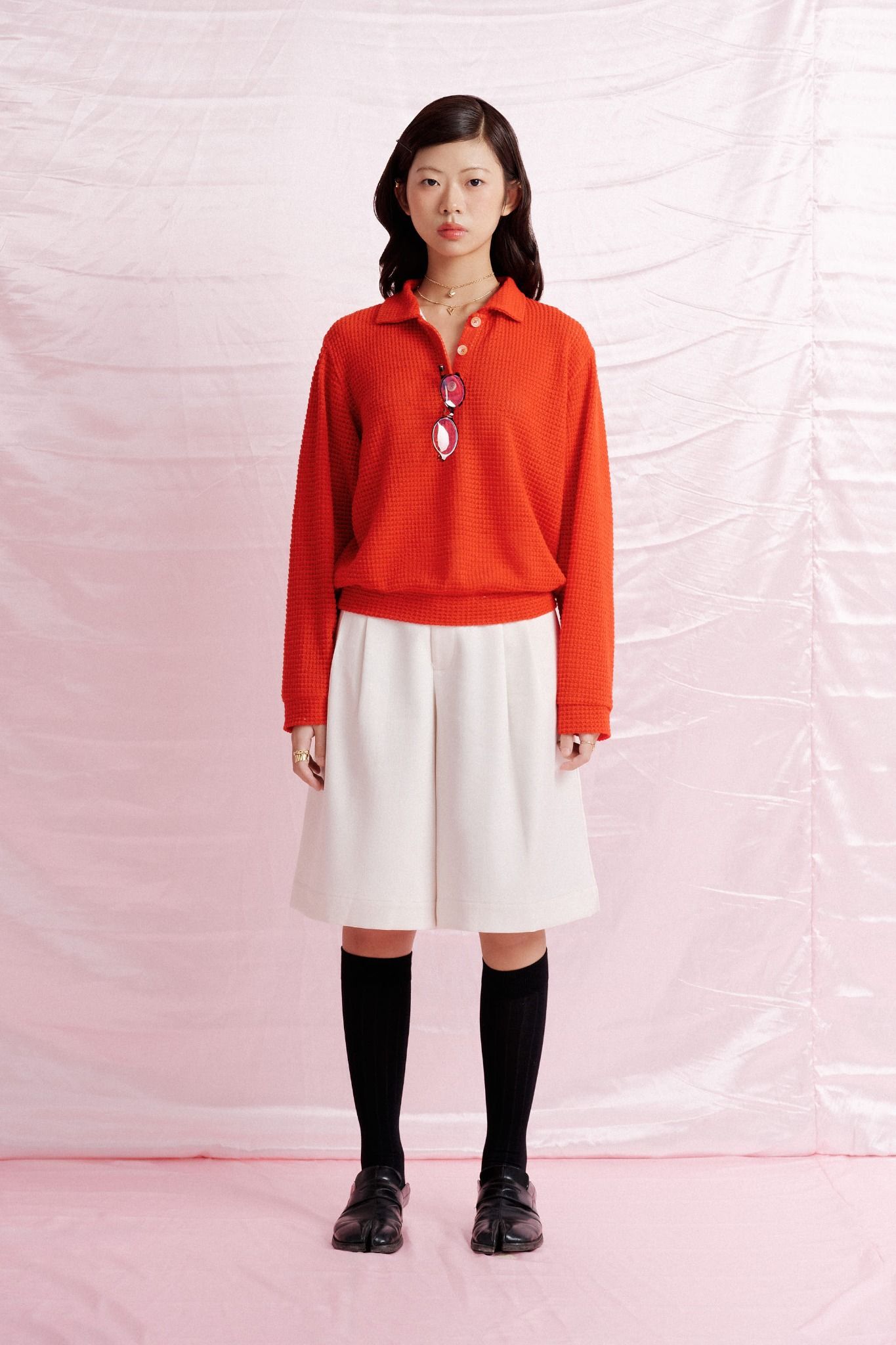  Long Sleeve Knit Polo Top - Burnt Orange 