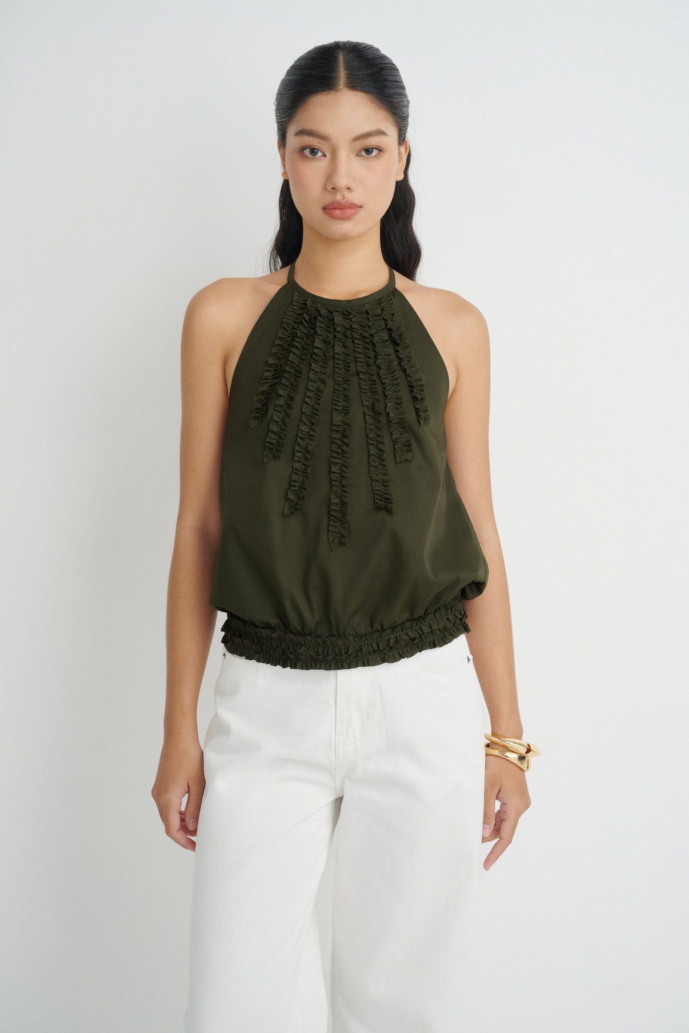  Olive Ruffle Top 