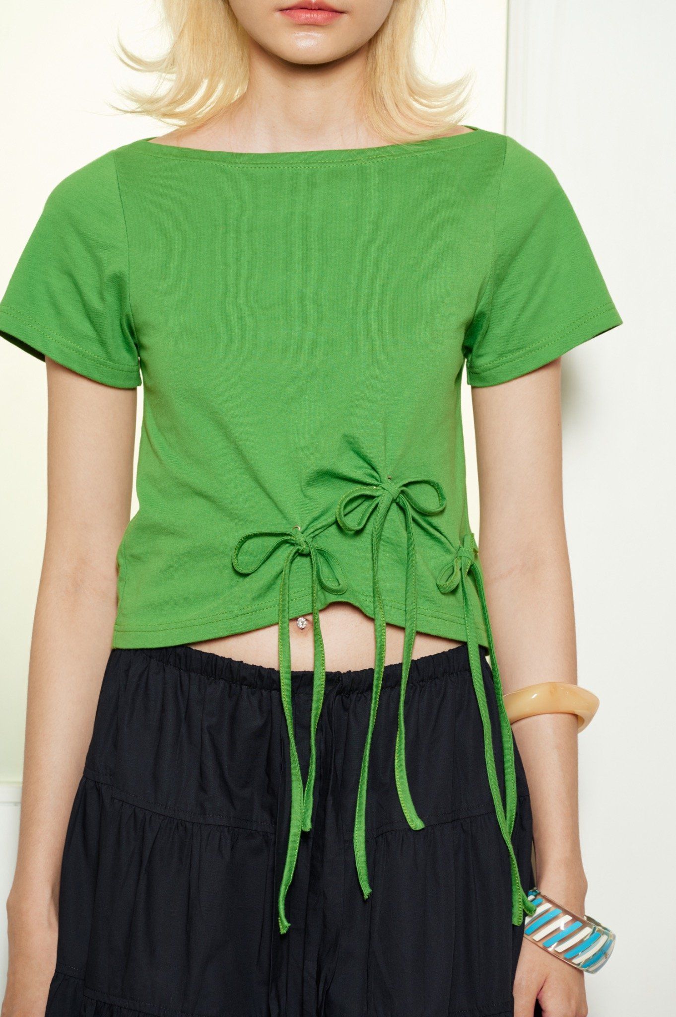  Green Top With Bow Tie Details 
