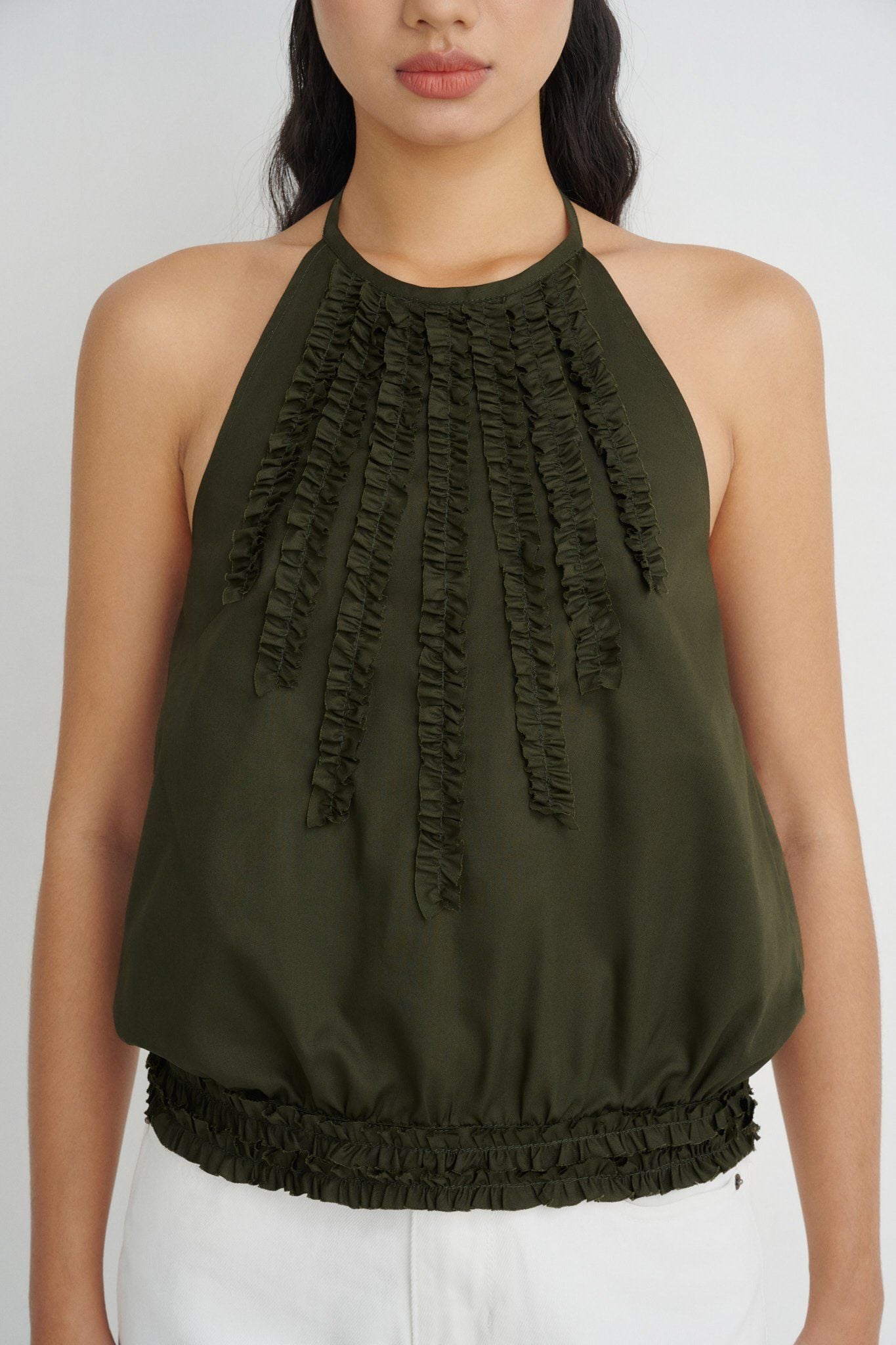  Olive Ruffle Top 