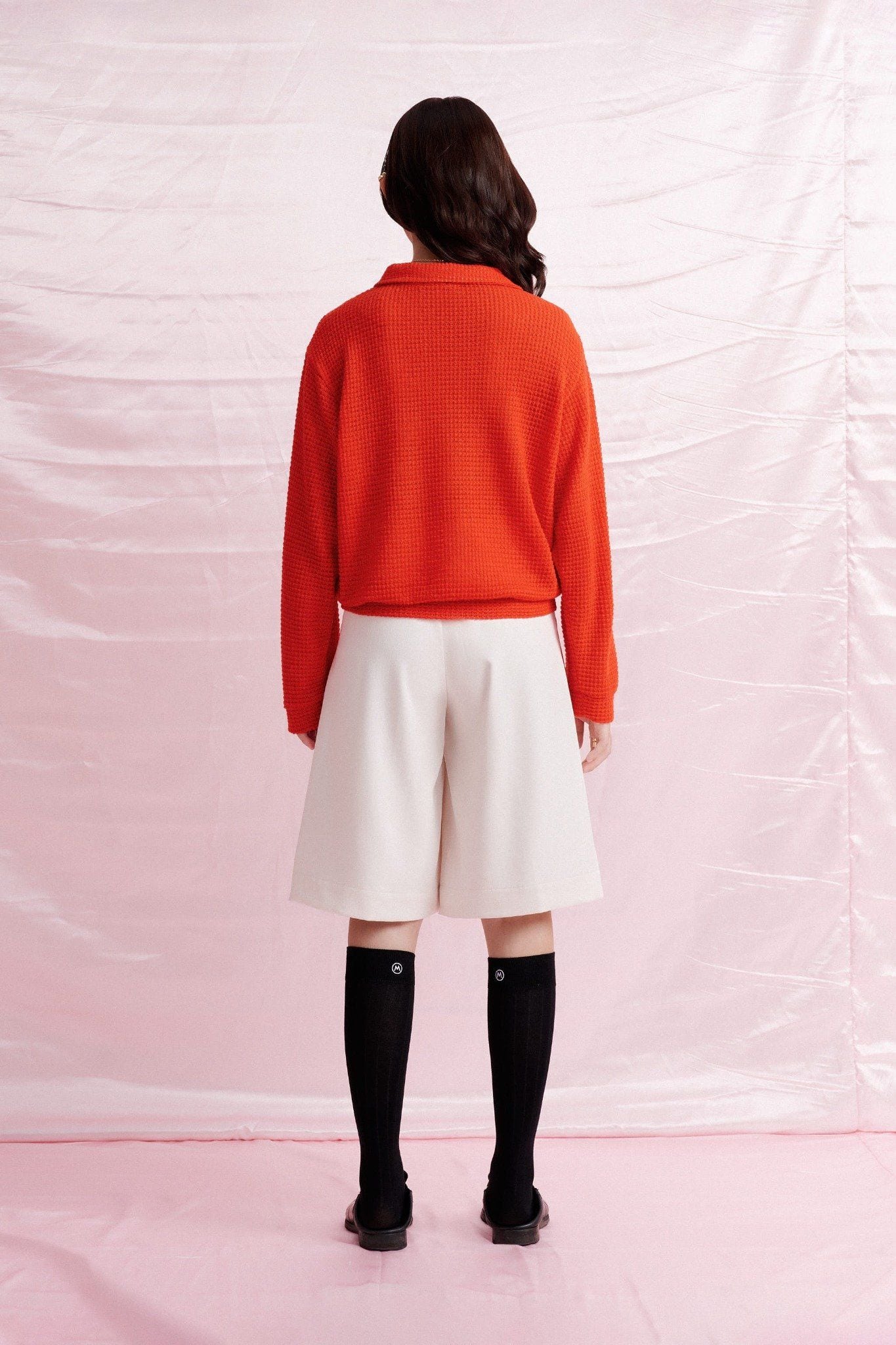  Long Sleeve Knit Polo Top - Burnt Orange 