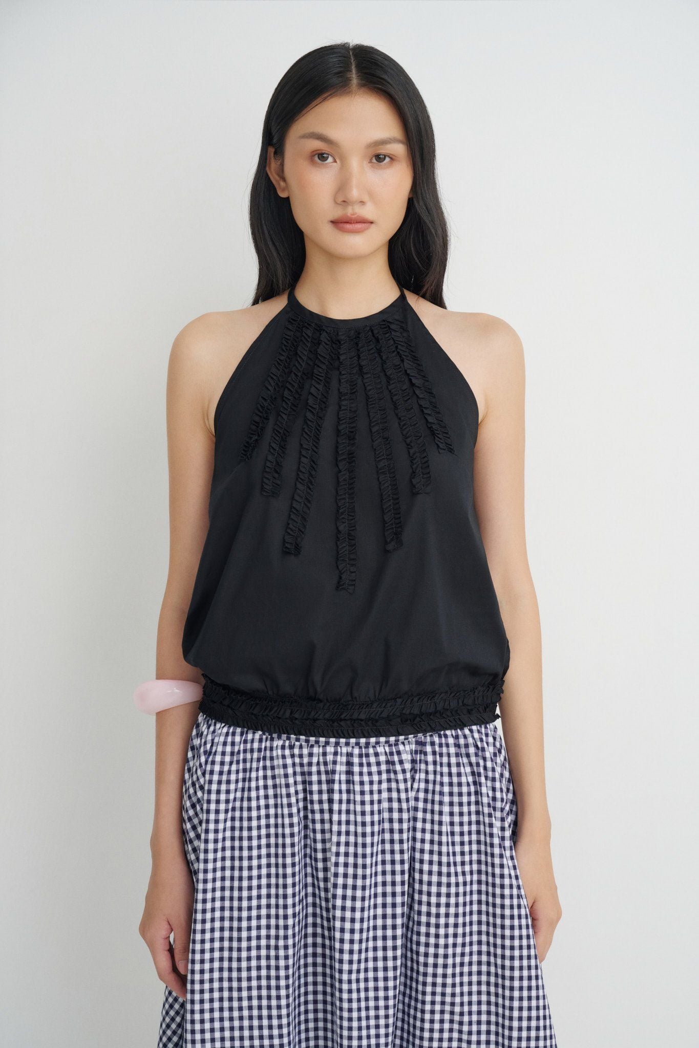  Black Ruffle Top 