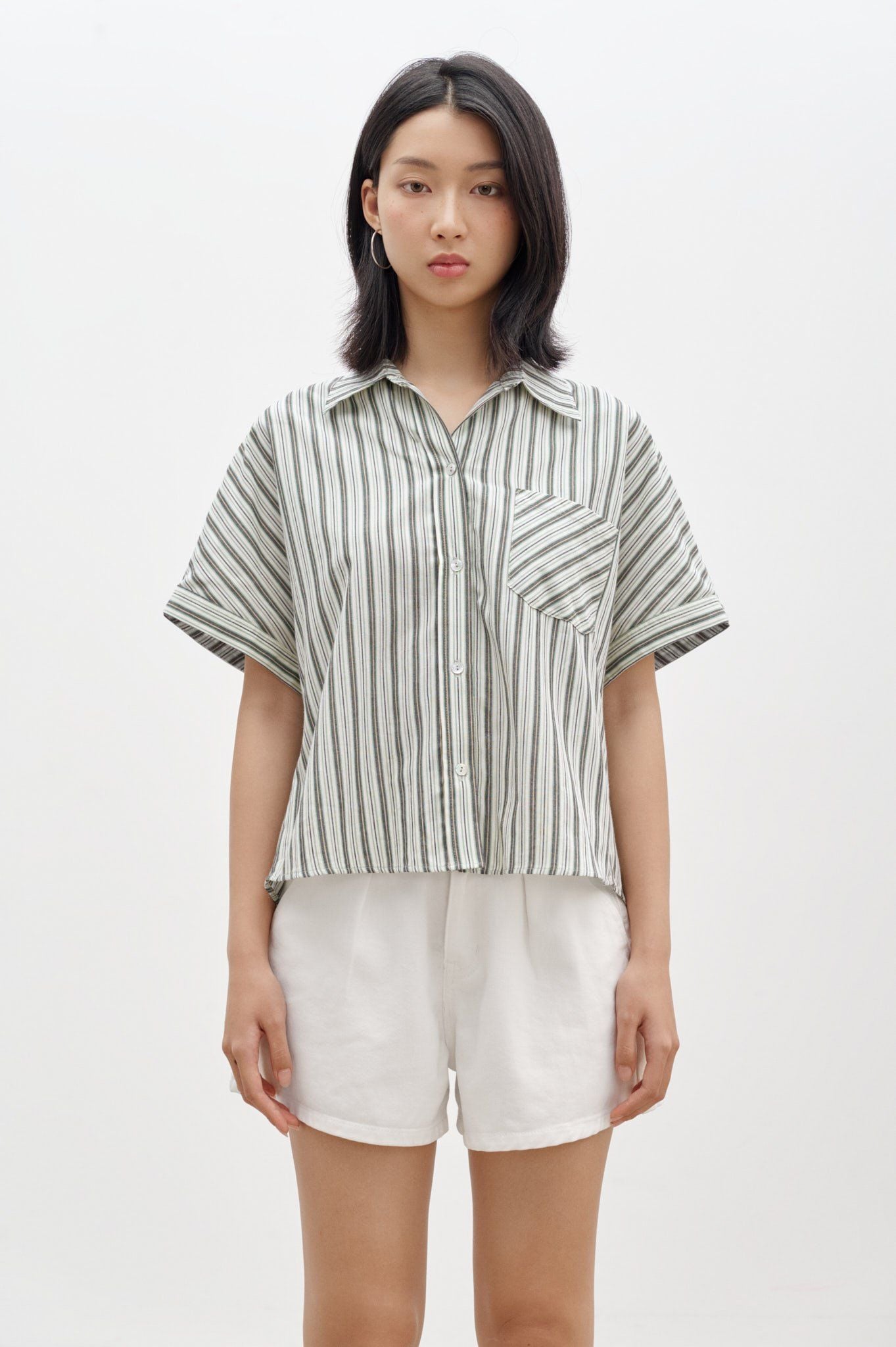  Striped Short Sleeve Shirt - Green 