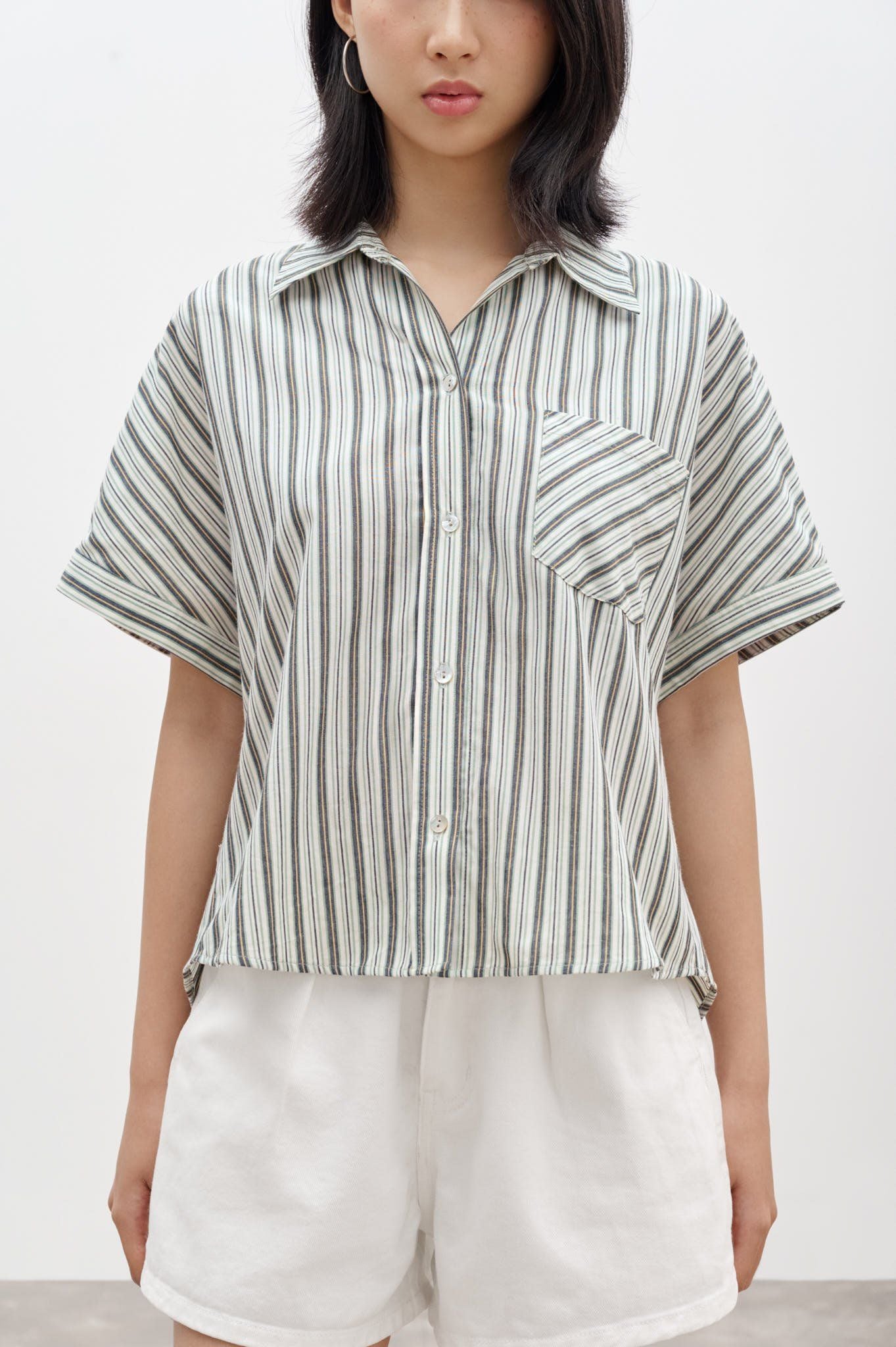  Striped Short Sleeve Shirt - Green 