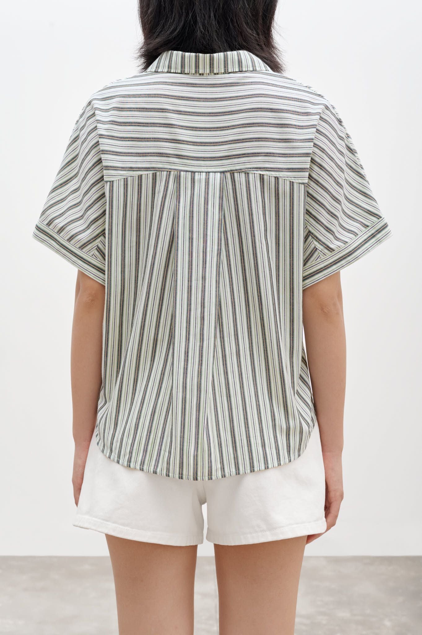  Striped Short Sleeve Shirt - Green 