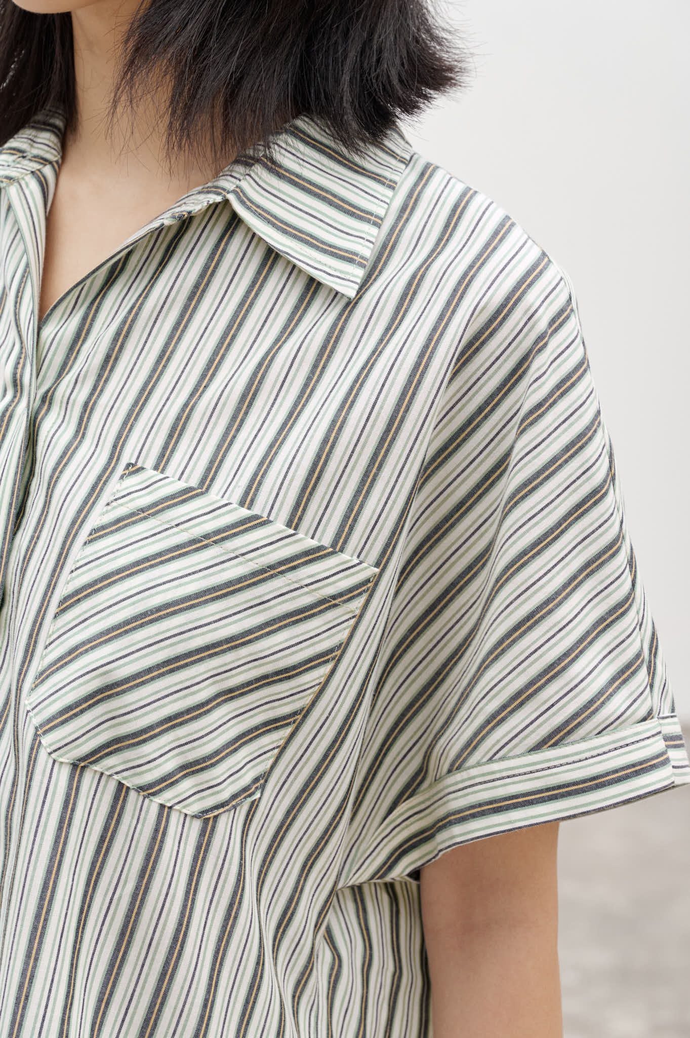 Striped Short Sleeve Shirt - Green 