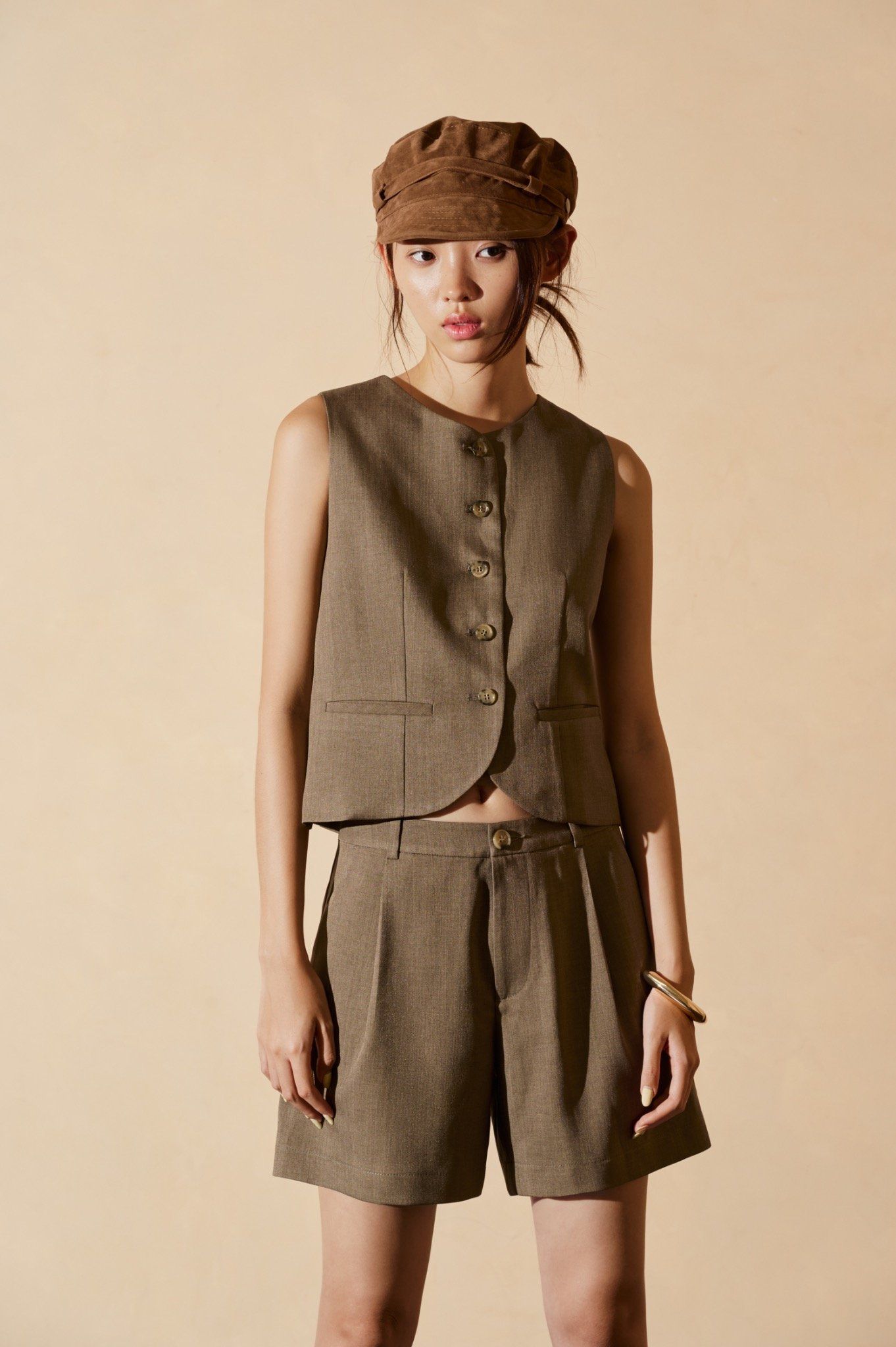  Brown Regular Fit Gilet Top 