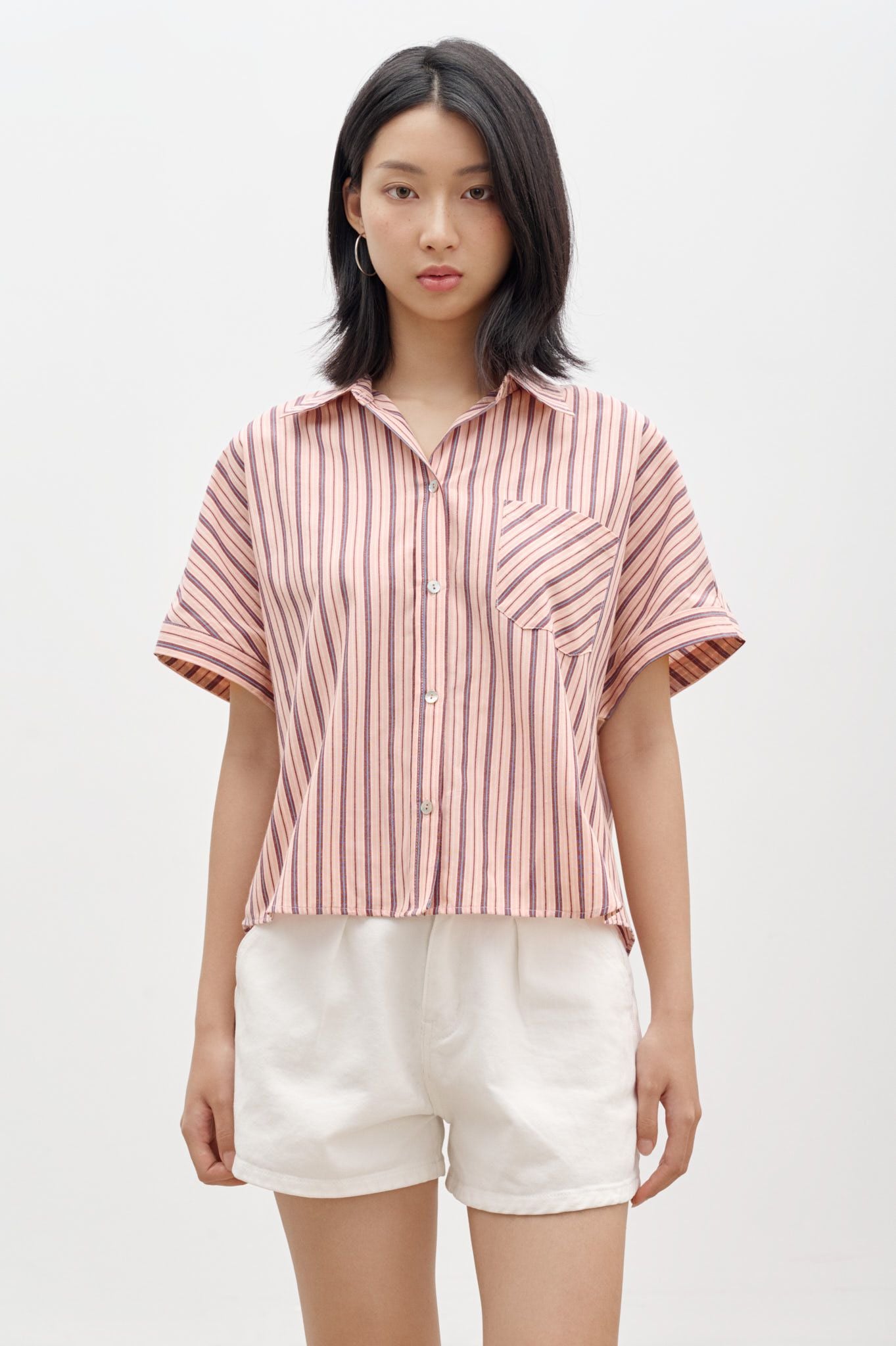  Striped Short Sleeve Shirt - Red 