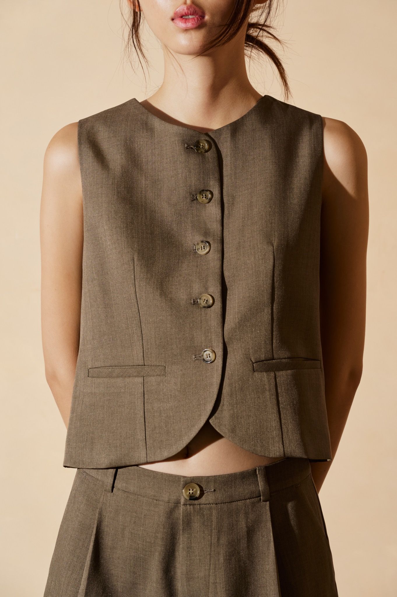  Brown Regular Fit Gilet Top 