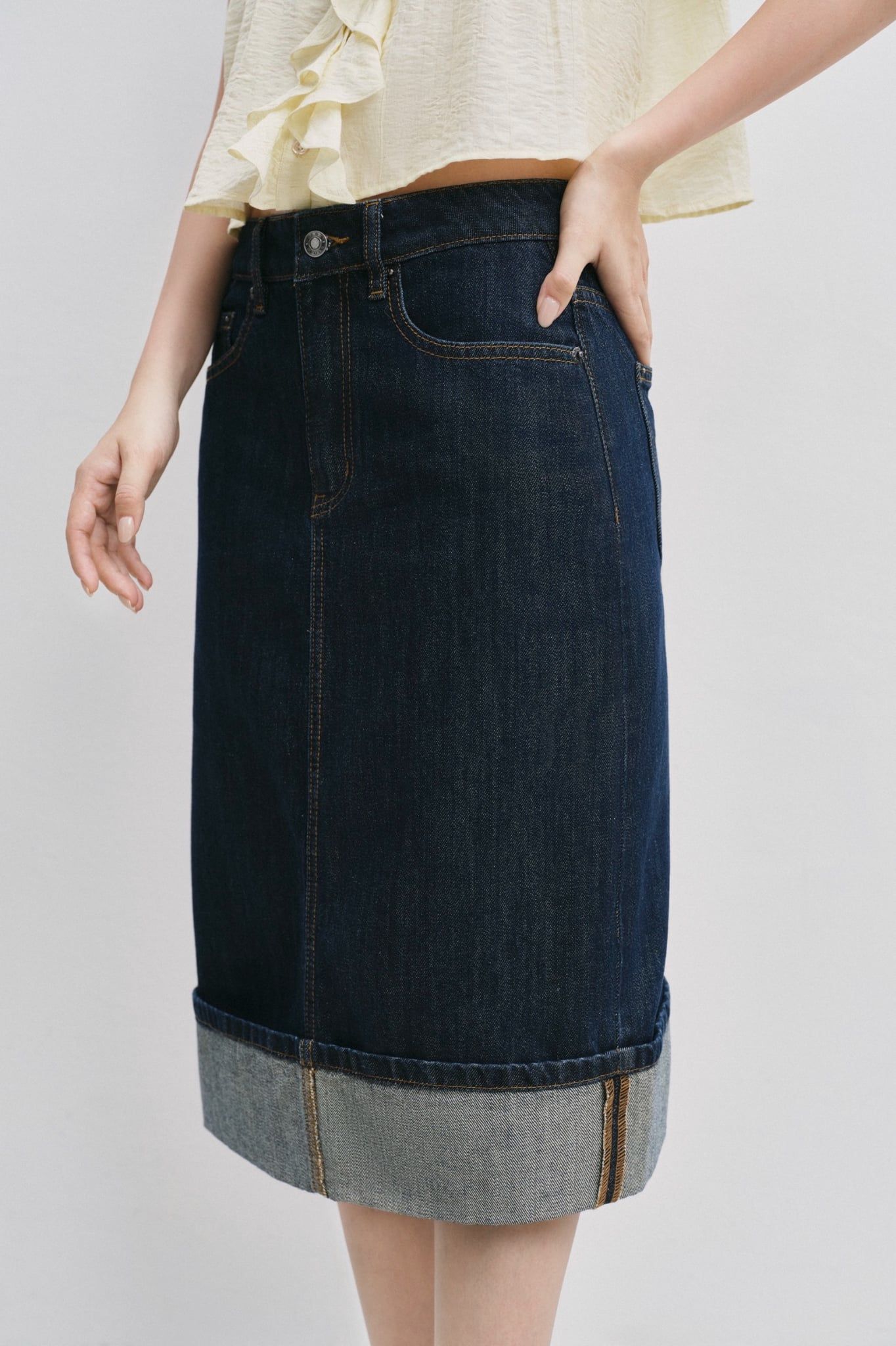  Váy lửng - Cuffed Hem Midi Skirt - LIBÉ 7762 