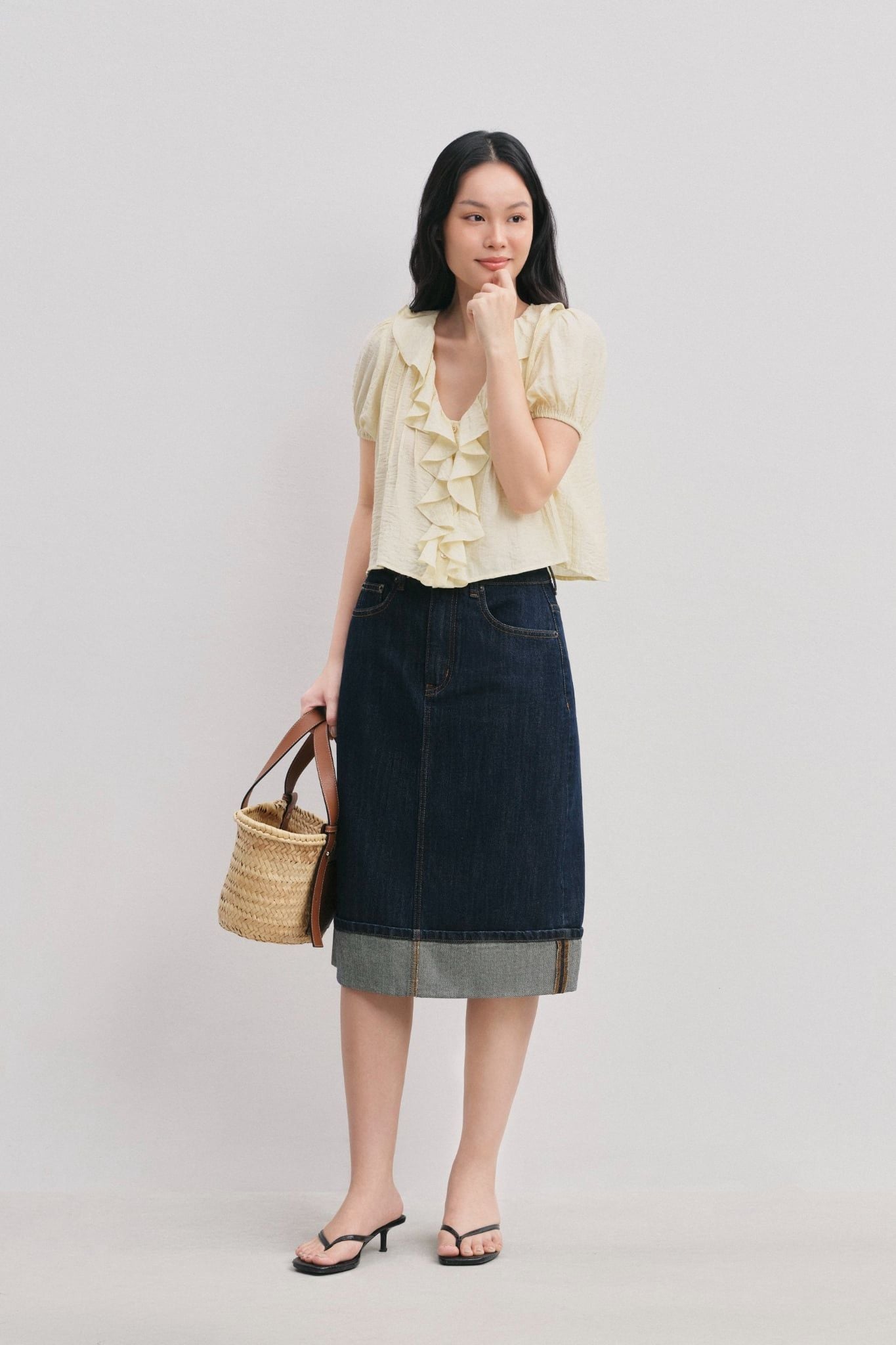  Váy lửng - Cuffed Hem Midi Skirt - LIBÉ 7762 
