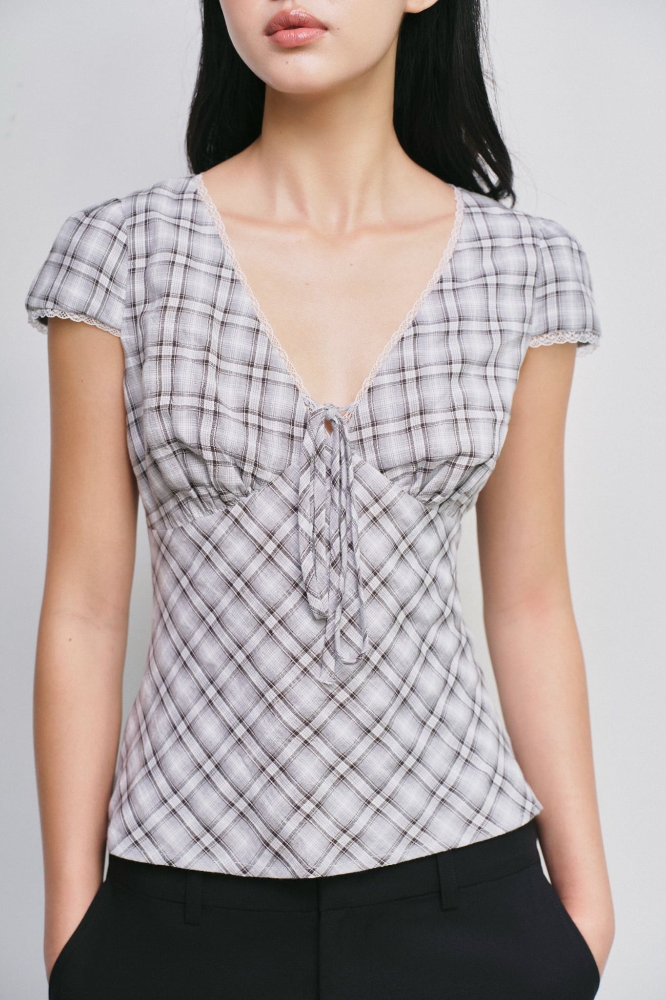  Áo kiểu - Bias Plaid Wrap Top - LIBÉ 7838 