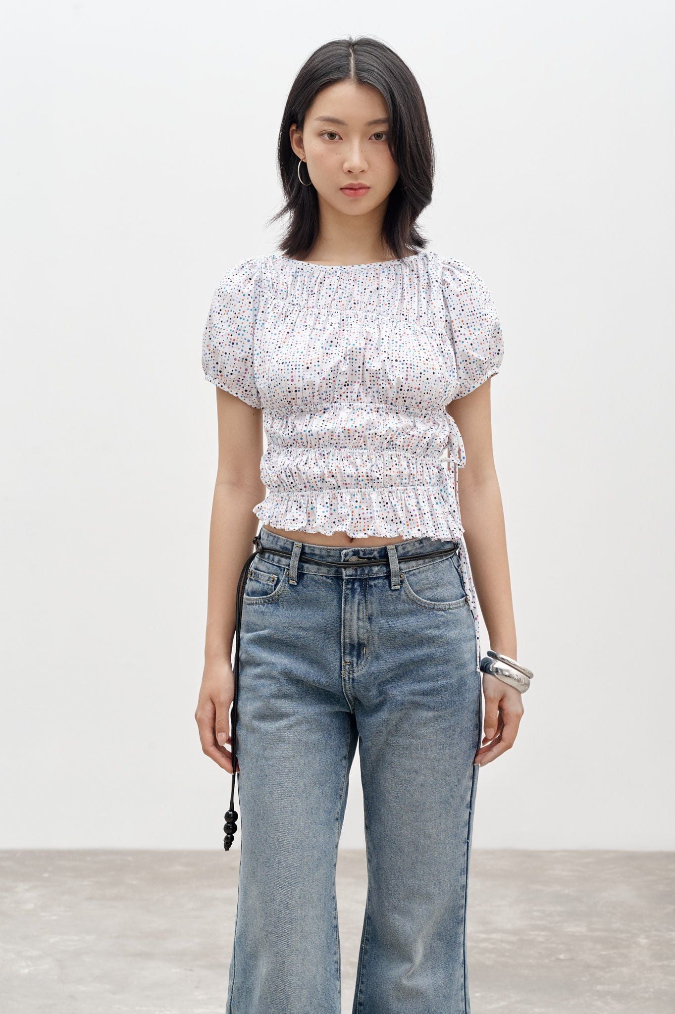  Polka Dot Ruched Top 