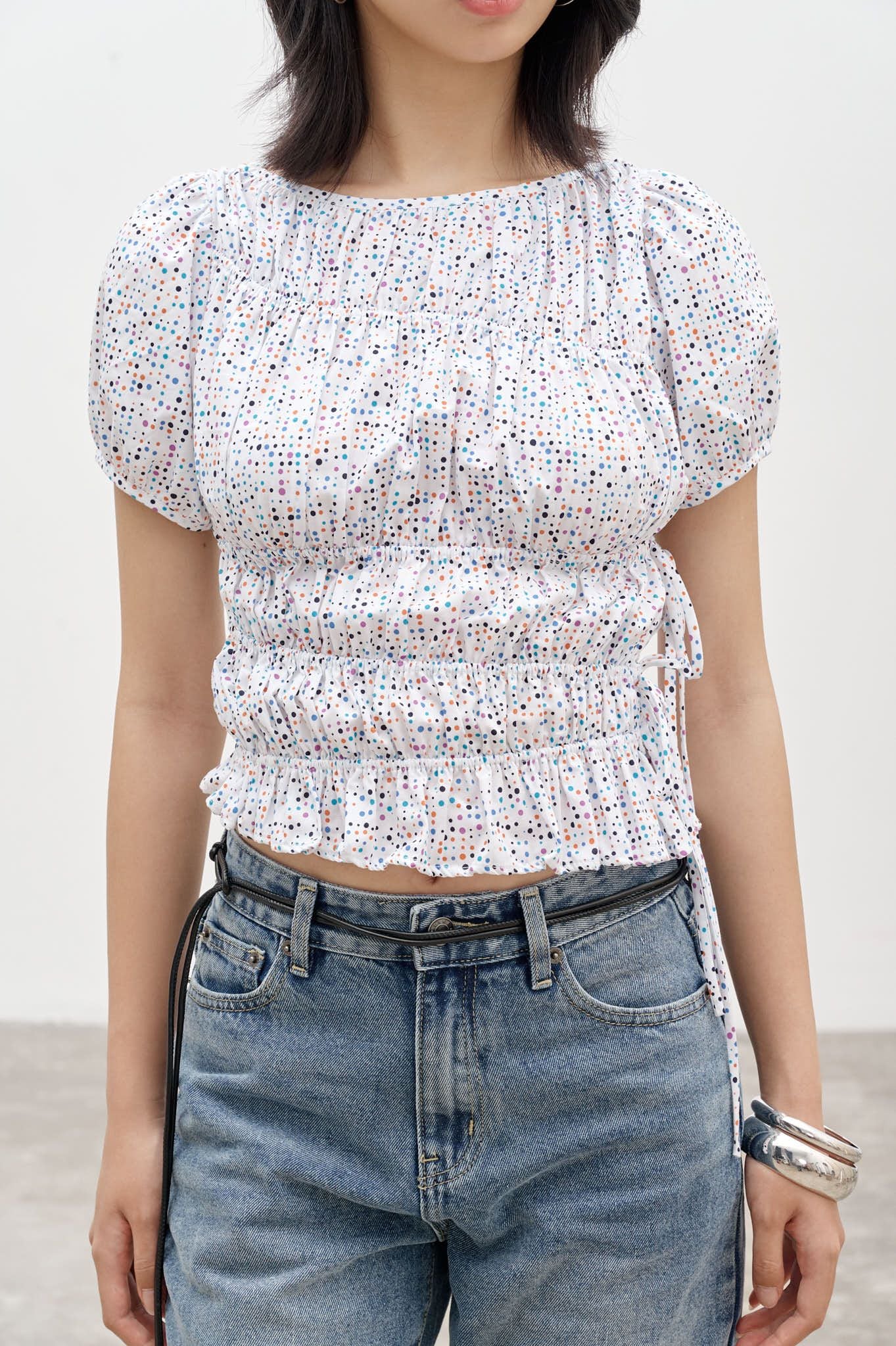  Polka Dot Ruched Top 