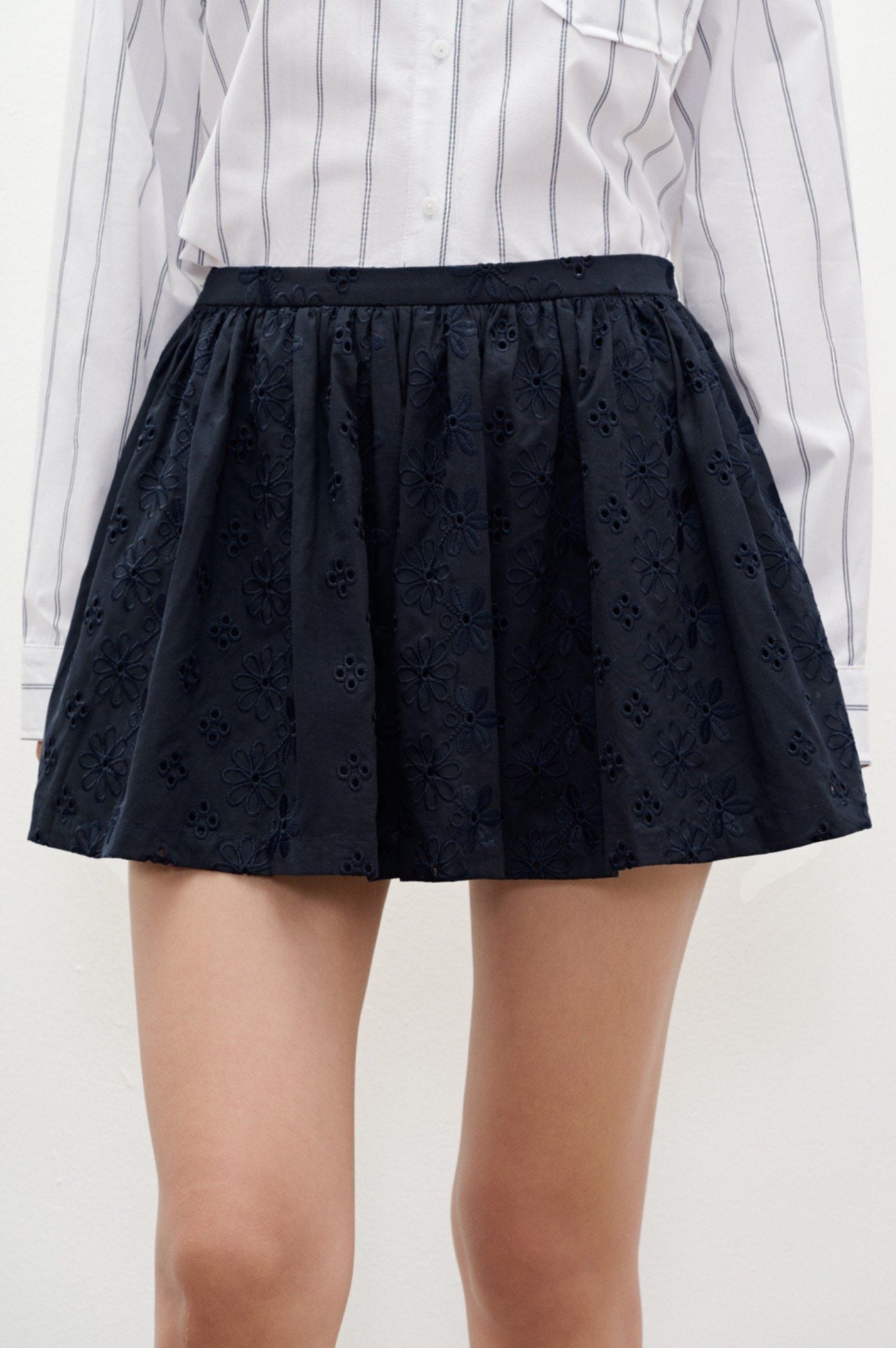  Navy Embroidered Mini Skirt 