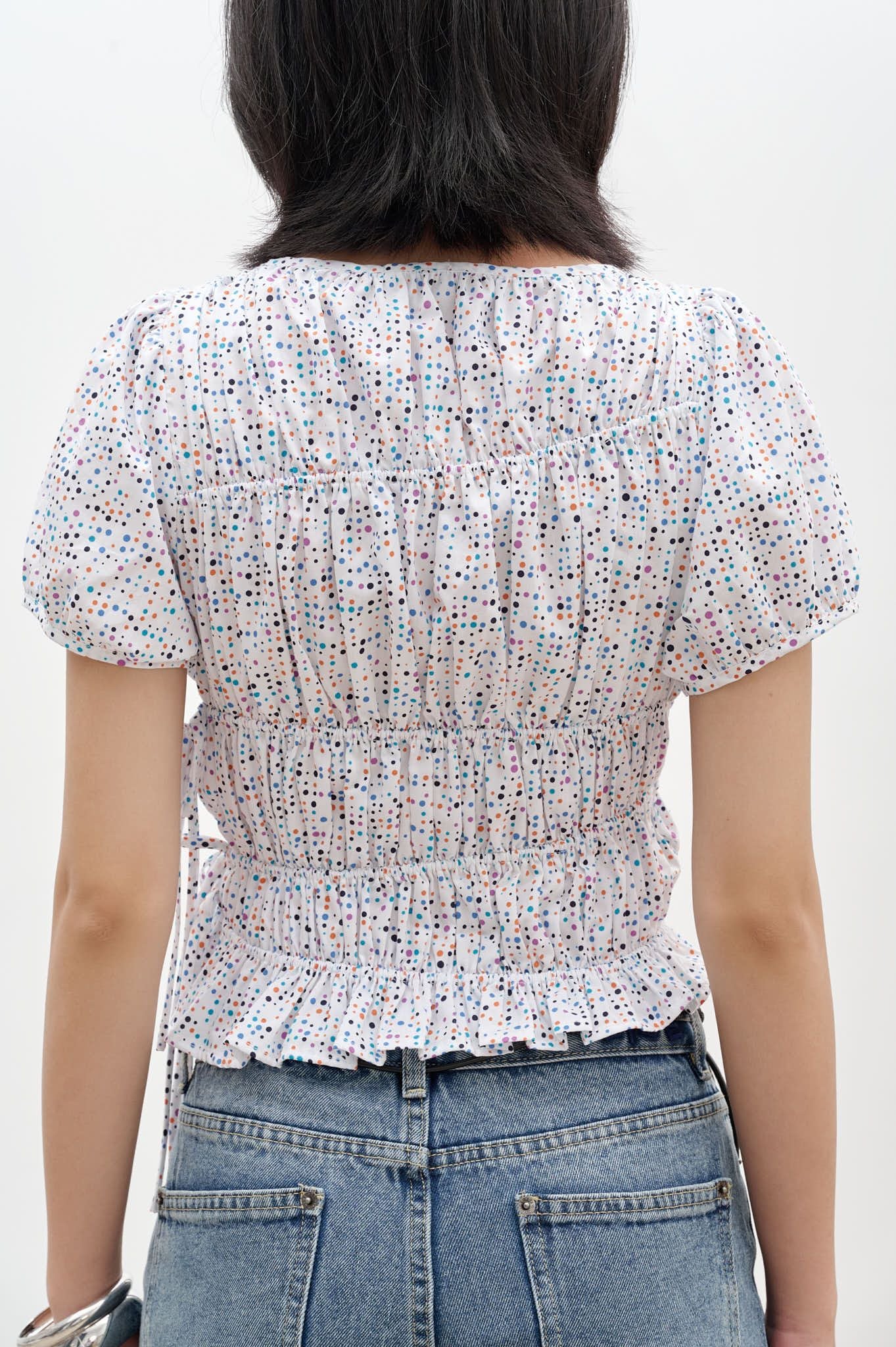  Polka Dot Ruched Top 